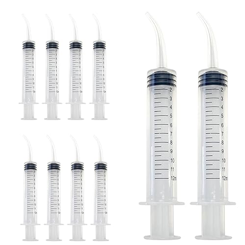 10 jeringas desechables de punta curvada de 0.4 fl oz de dispensación oral dental de 12 cc (con medidas) para dentales, mascotas, líquidos