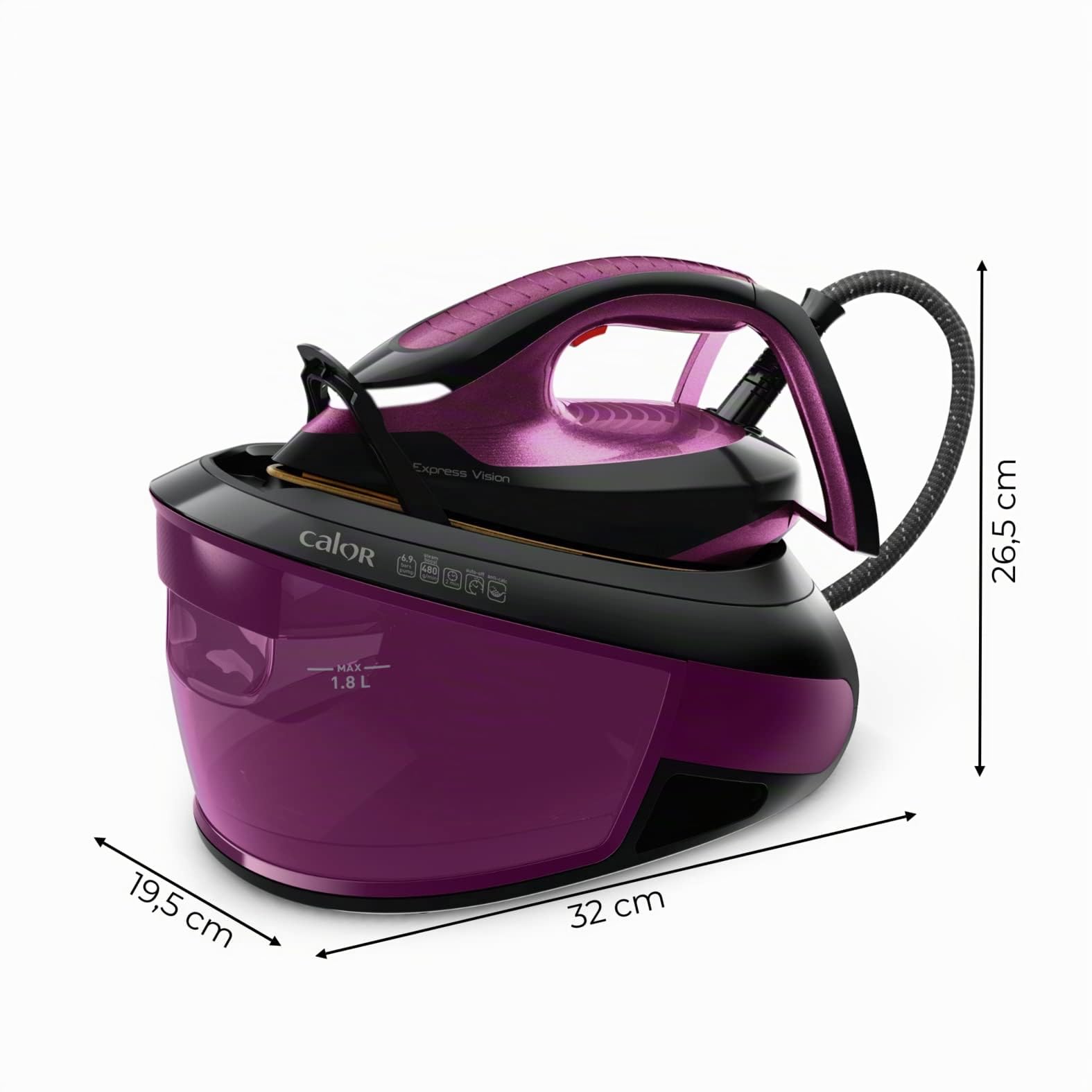 Calor Express Power Vision, Centrale Vapore a Bassa Pressione, Flusso di vapore 480 g/min, Senza Regolazione, Tecnologia LED Vision, Made in Francia, SV8152C0