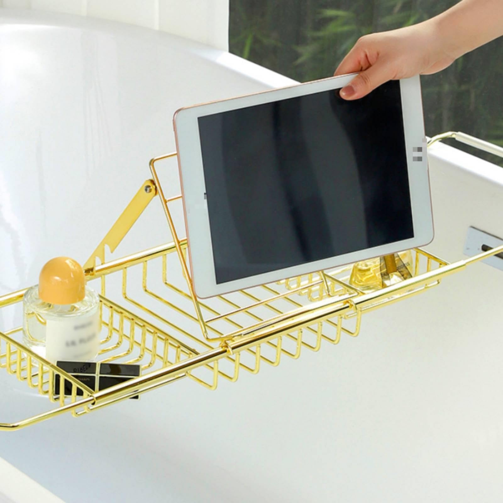 Estante de Almacenamiento de Baño Bandeja de Bañera Soporte de Libro Organizador Antideslizante Acero Inoxidable con Extensión de 70cm a 110cm, Silver