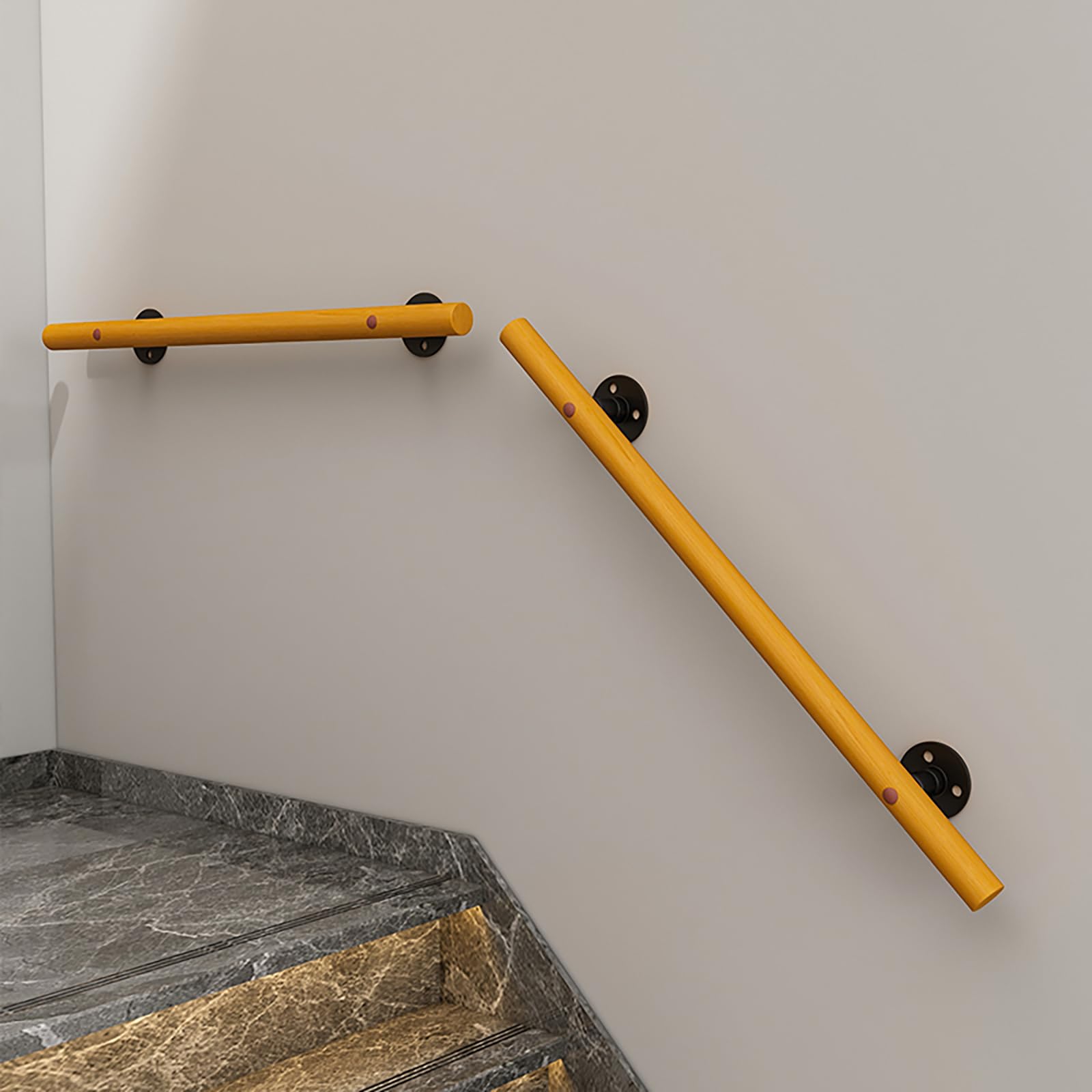 Barandilla de Escalera de Madera Antideslizante para niños y Personas Mayores. Barandilla clásica de Pared para Interiores y Exteriores con Accesorios. Solución Segura para barandillas de es