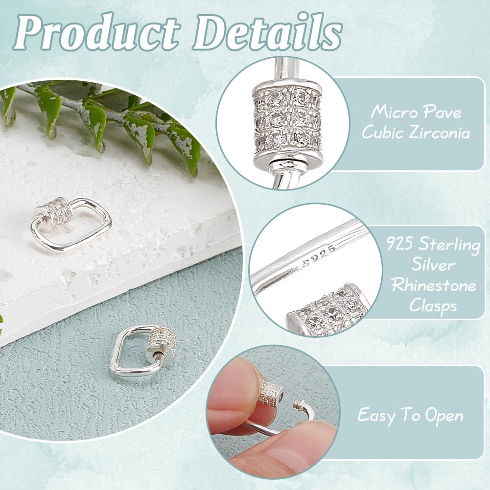 PH PandaHall 925 Sterling Silver Oval Screw Lock Charms 2pcs Small Carabiner Lock Clip Silver Cubic Rhinestones Screw Necklace Link Connector for Bracelet Keychain Jewelry Making 14.5x8.5mm - Image 5