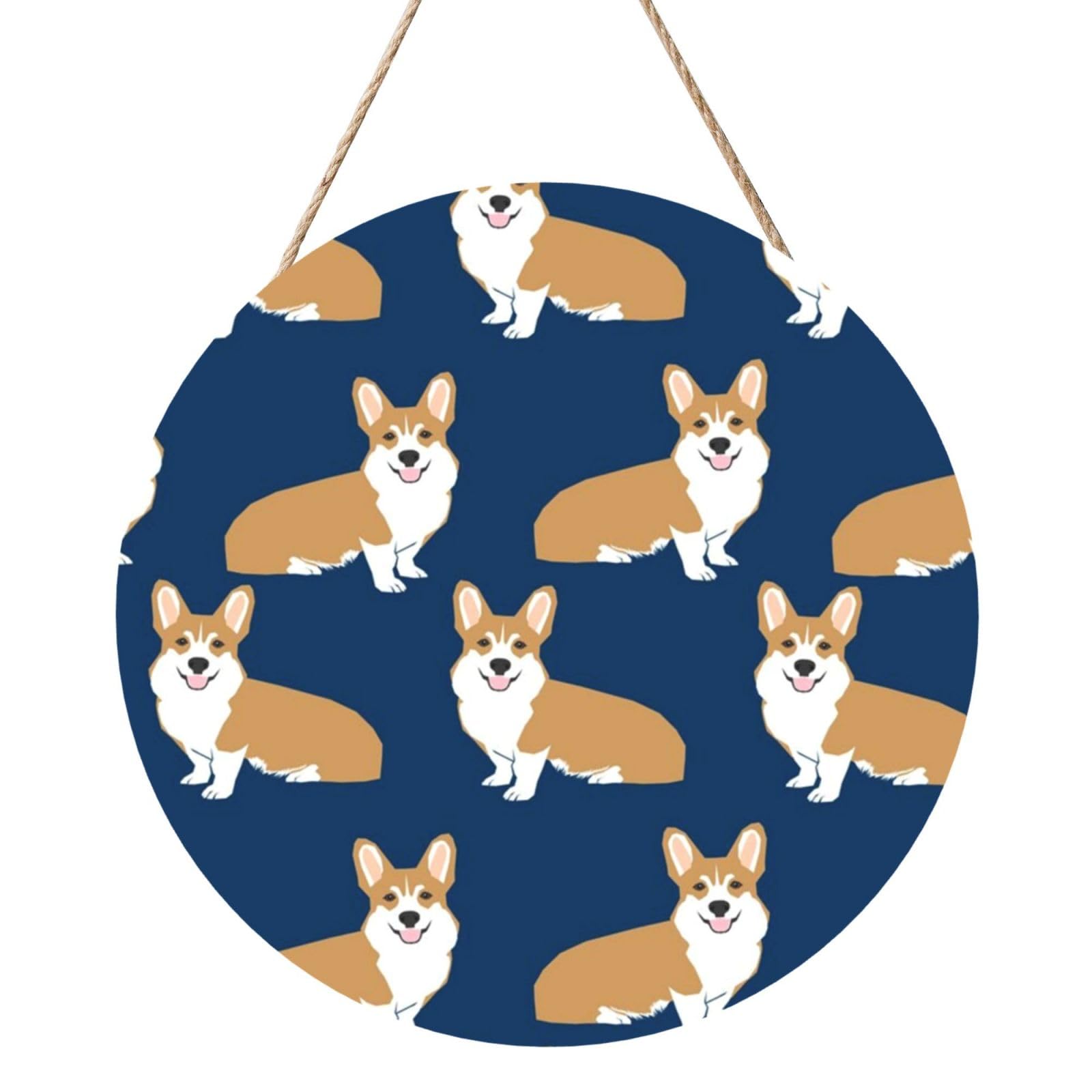 InOmak Corgi Dog Pet Puppy, Round Wood Panel Painting 12 in, Wall Hanging Painting For Home