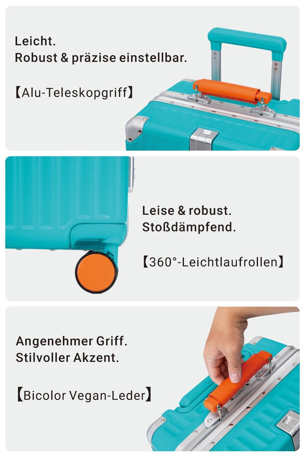 Handgepäck Koffer Alu-Rahmen, Hartschale Kabinentrolley 55cm, Titansilber