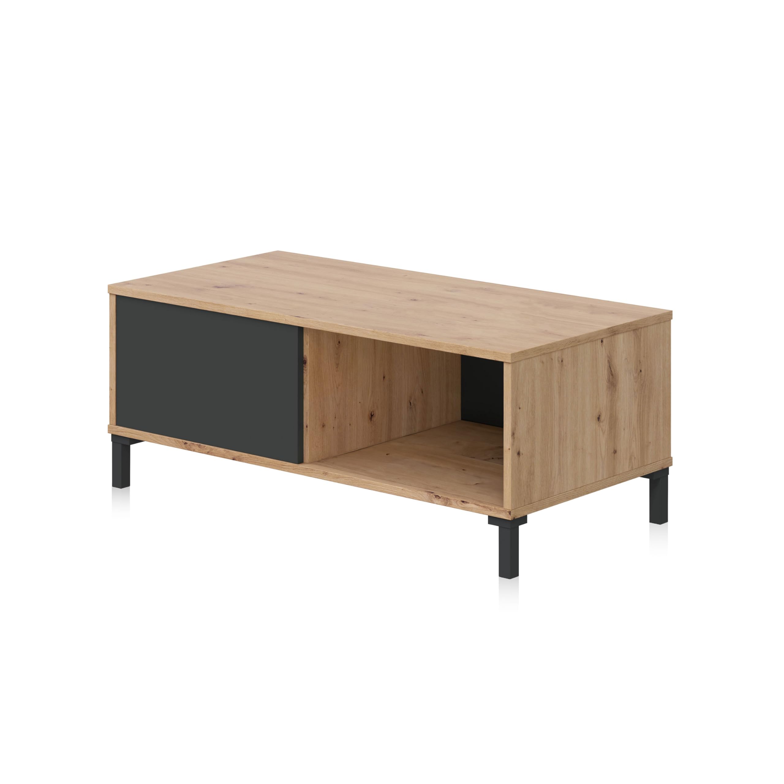 Habitdesign Mesa de Centro con 2 Huecos, Mesa Auxiliar, Modelo Brooklyn, Acabado en Roble Nodi y Gris Antracita, Medidas: 100 cm (Largo) x 50 cm (Ancho) x 40 cm (Alto), Pequeña, 0Z1641W