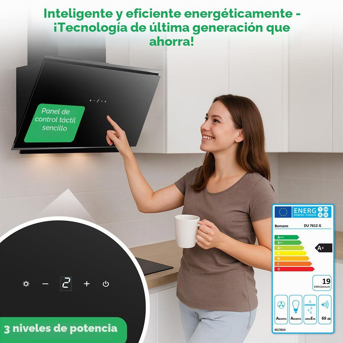 Campana extractora Bomann® de 80 cm de ancho - Campana extractora con recirculación y conducto - Accesorios de montaje incluidos - Potente extracción - Campana silenciosa sin cabezal de 80 cm