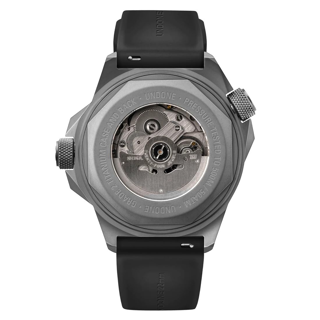 Reloj Undone AQUADEEP SIGNAL automático de titanio con correa de silicona, gris y negro, con cristal de zafiro para hombre, deportivo