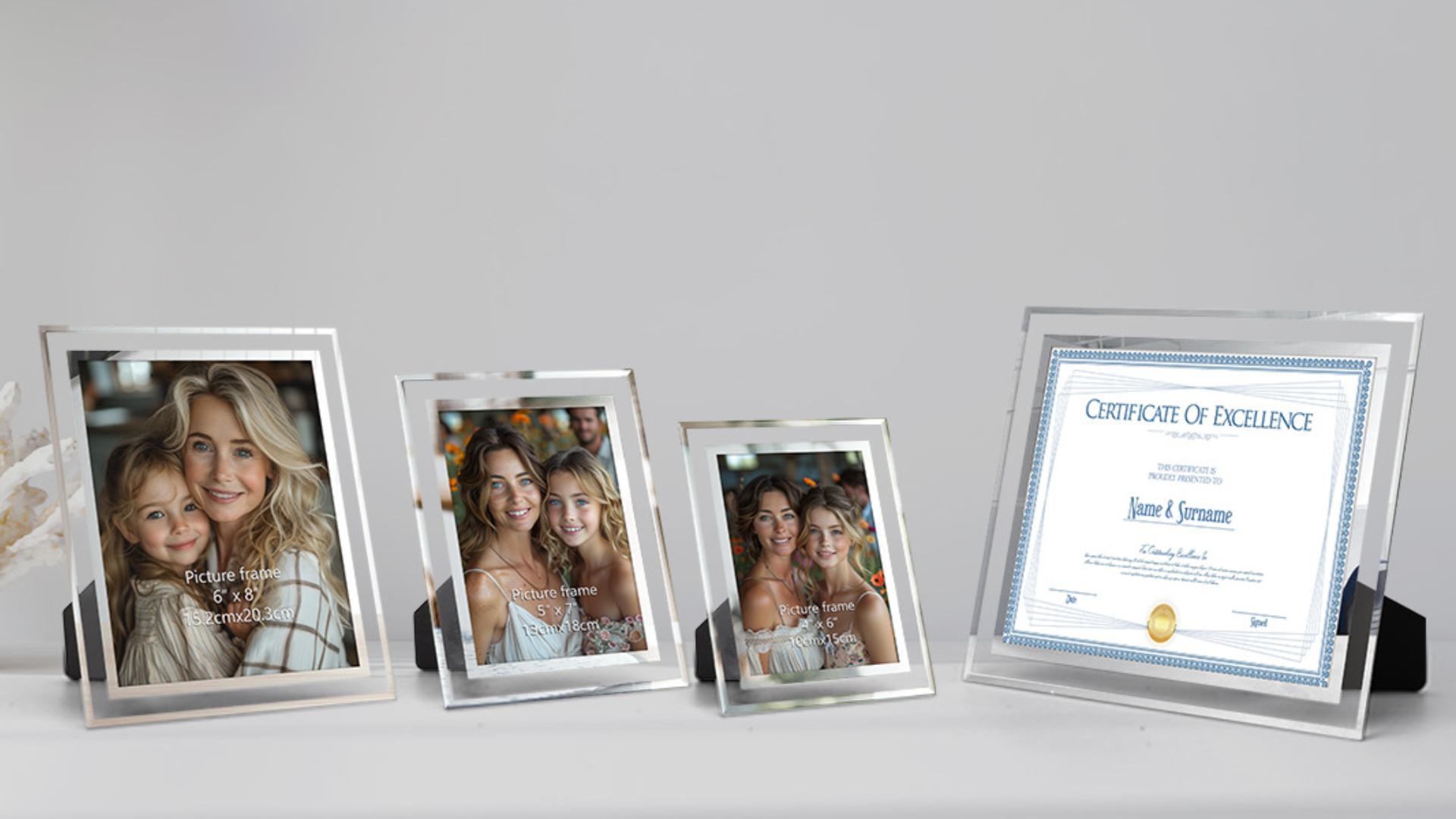 Cornice Per Foto 15x20 In Vetro - Set Di 2, Moderna E Trasparente Per Tavolo O Parete