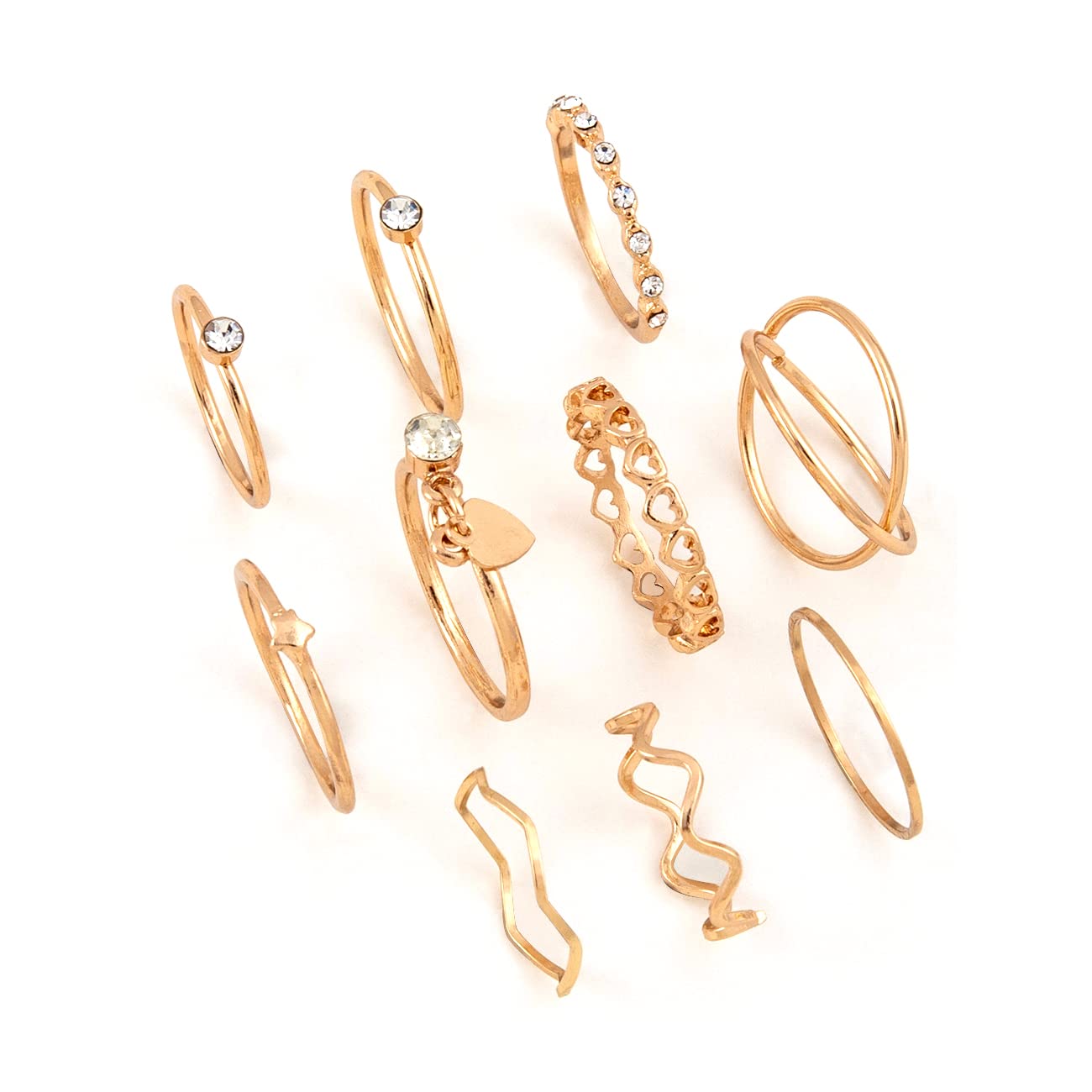 Latest Stylish Metal Boho Midi Finger Rings for Women and Girls - Set of 10 (rrsd14219r), Golden