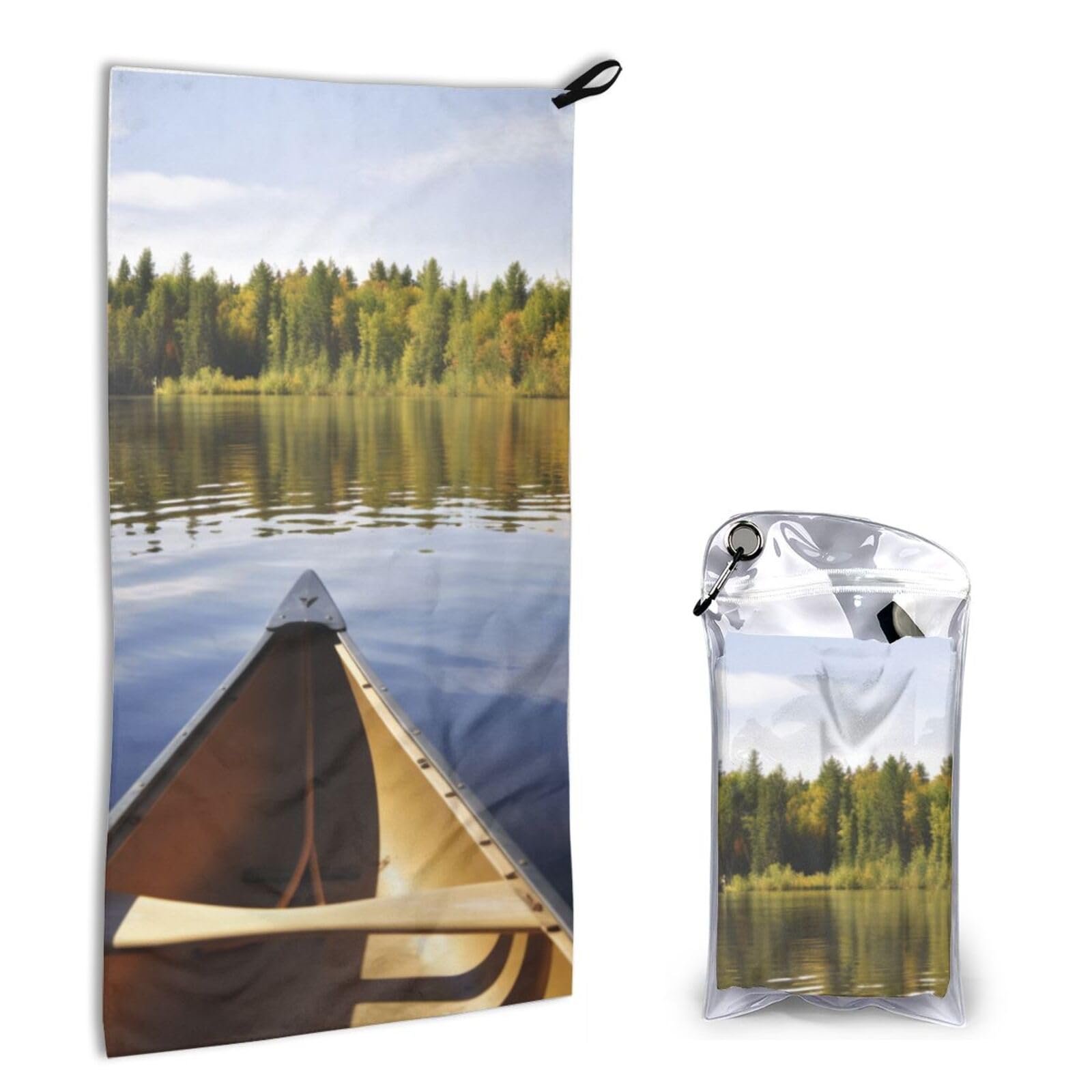 BWWHCCTI Quick Dry Hand Towel With Bag - Canoe on Lake Printed Super Absorbent Face Cloth Microfiber Travel Sports Towels 40x80cm