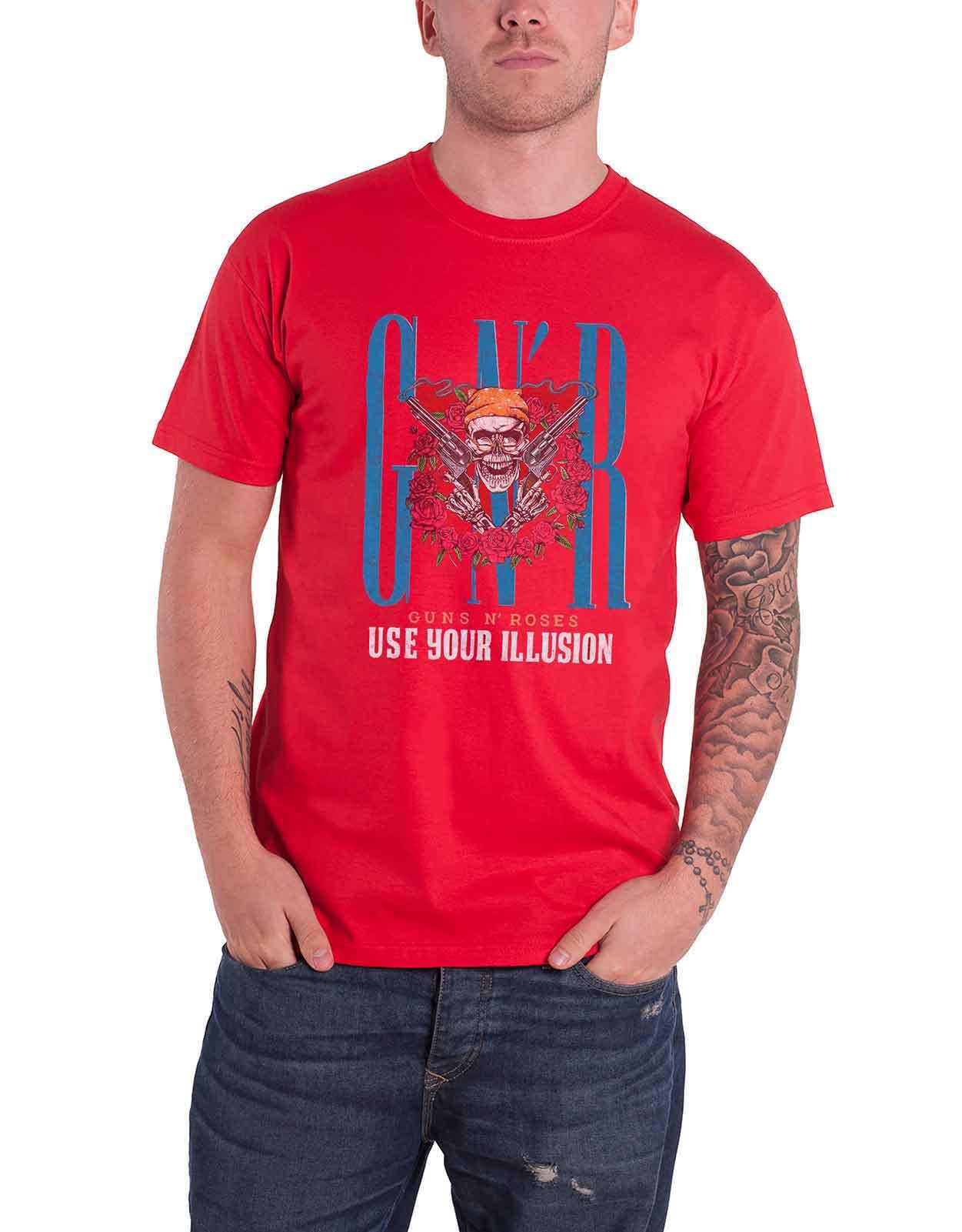 Guns N Roses T Shirt Bandana Skull Band Logo Official Mens Red L
