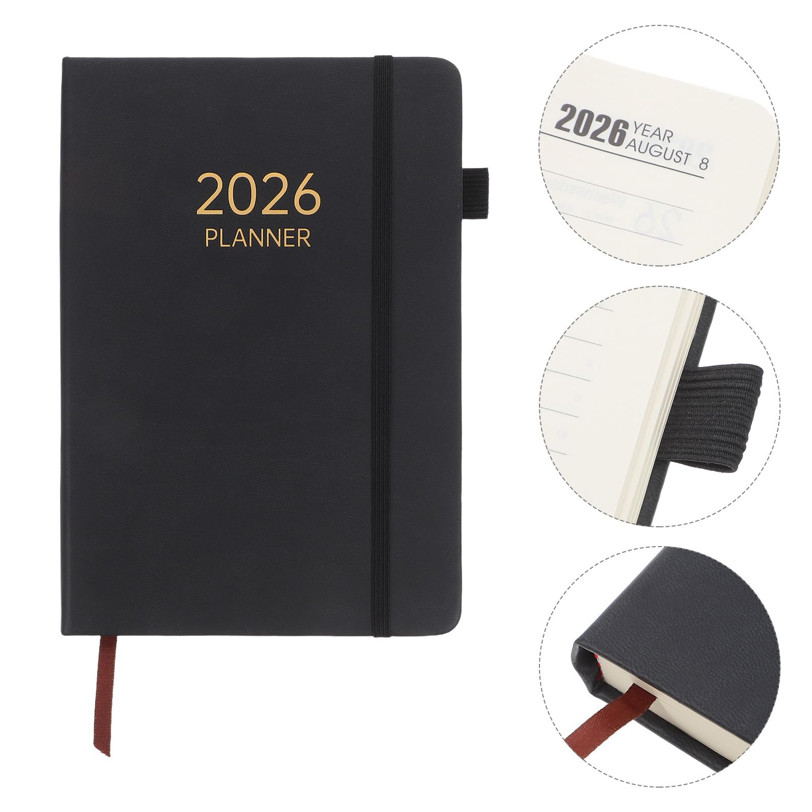 Planner 2026 A5 con Fascia Elastica, Agenda Giornaliera Settimanale Mensile, Quaderno Portatile per Ufficio, Scuola e Viaggio, Diario di Pianificazione con Copertina Similpelle