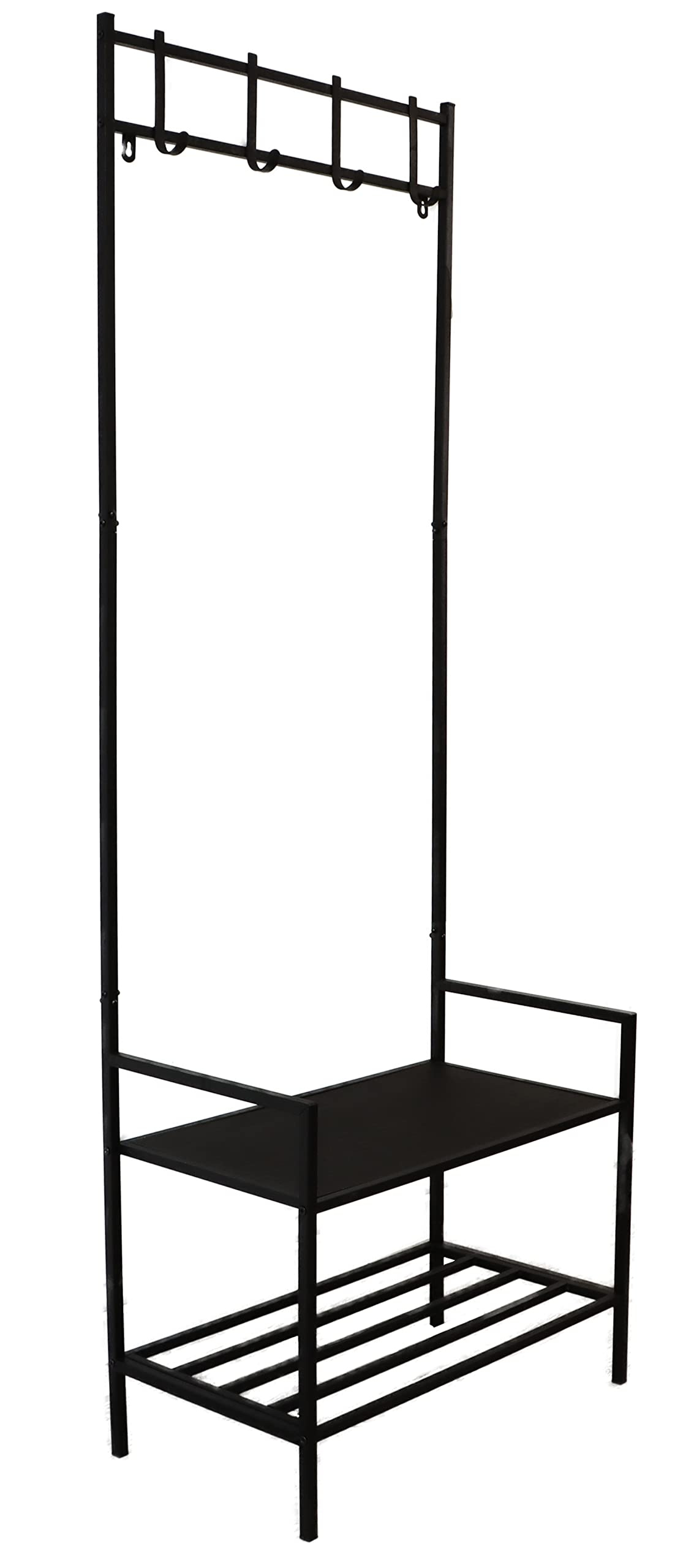 DIVCHI Coat Rack Stand with Shoe Rack and Hooks Free Standing Hall Tree Matte Steel Frame Hat Rack Coat Stand for Storage, Metal,Black, 61 x 33 x 168.5 cm — image 1
