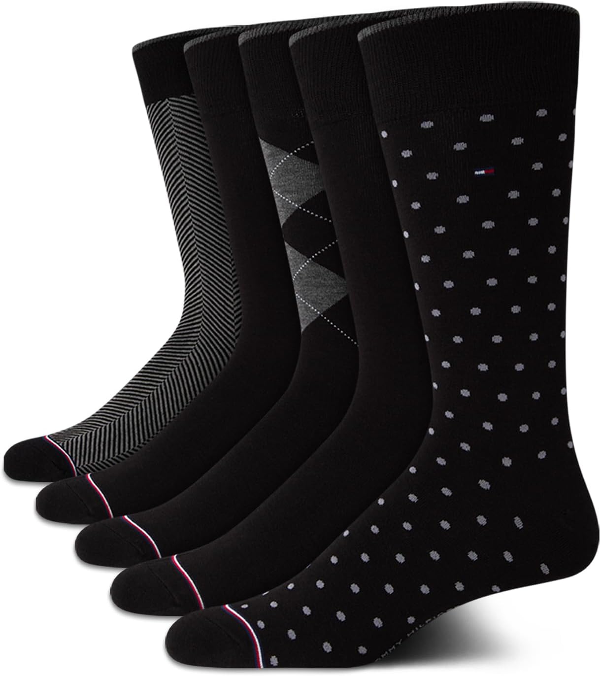 Tommy Hilfiger Mens Dress Socks - 5 Pack Lightweight Patterned Everyday Long Work Socks for Men for Casual & Formal Wear