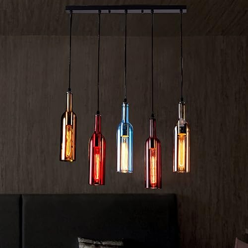 Miniatura 2 de Gdrasuya10 Candelabro de cristal para botellas de vino de 5 luces, lámpara colgante de botellas multicolor, lámpara colgante retro, cadena ajustable