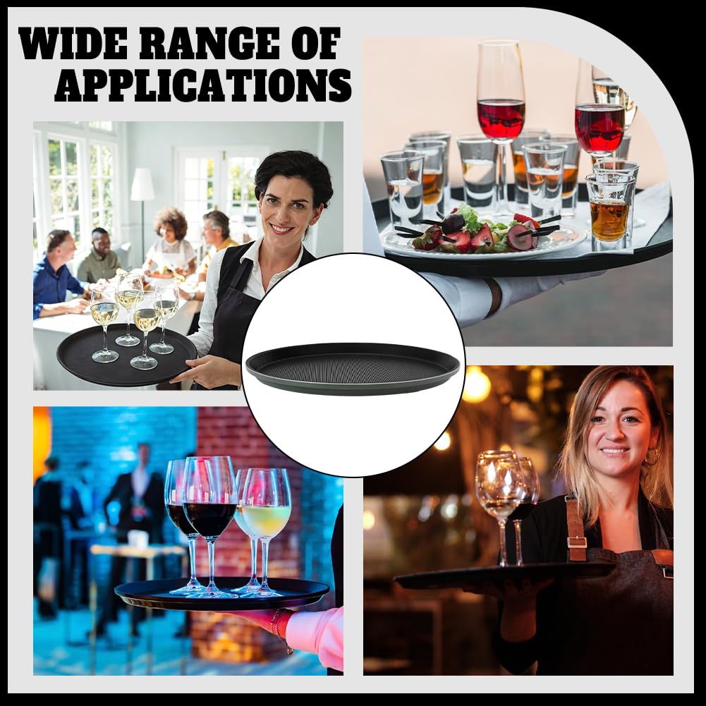 NBEADS 8 Piezas Bandeja Redonda para Servir, 28 cm Superficie Antideslizante Redonda, Bandeja De Plástico Negra Para Servir Para Alimentos, Moderno Estilo De Granja Decoración Residencial, Negro