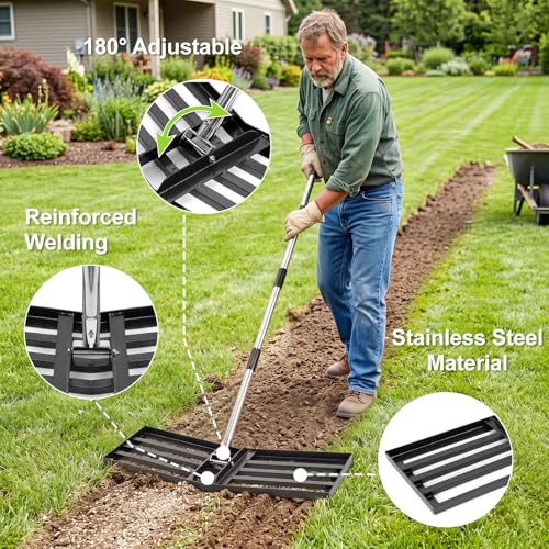 Rastrillo nivelador de césped 36x10 pulgadas con mango ajustable miniatura 4