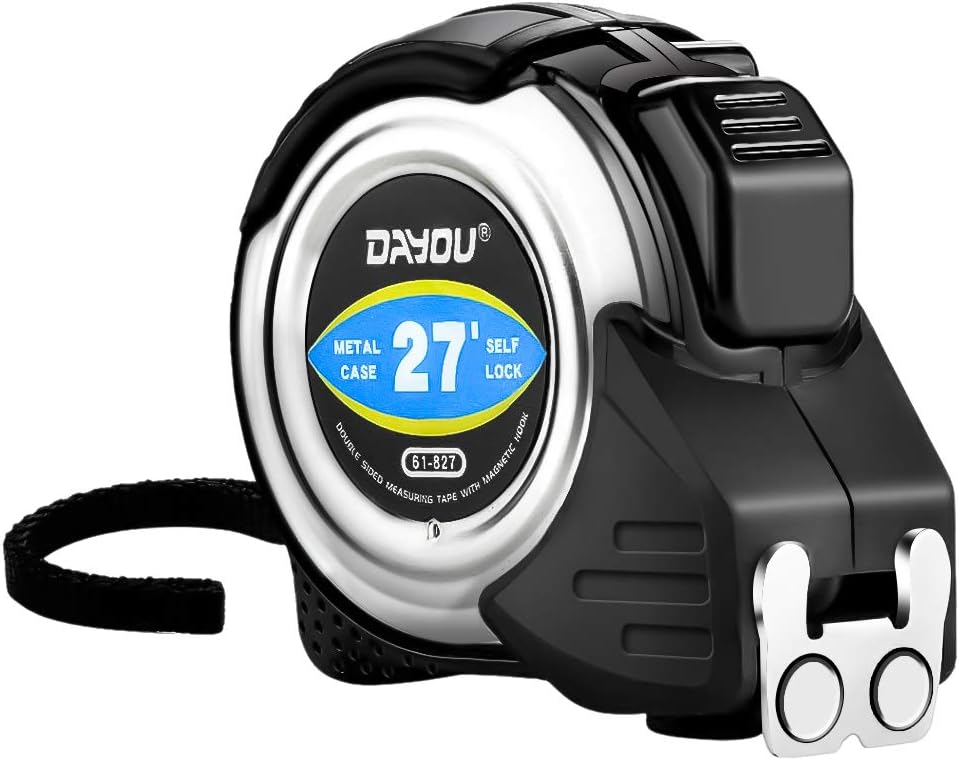 Tape Measure 8M โ 26 FT X 8 M Measuring Tape Double Sided Metric and Imperial, Dual Lock Releases,Tape Measure with Magnetic Hook, Self-Locking, Metal Casing,