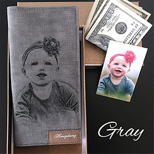 Personalized Mens Long Leather Wallet Custom Engraved photo wallet for Men fathers day gift(Gray Single Side)2