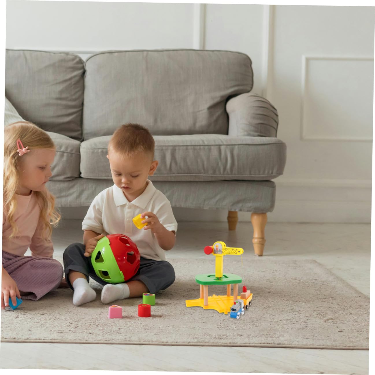 Gatuida 1 set di treni gru in legno per bambini con motore di ispezione di simulazione, accessori di espansione per binari ferroviari gru fai da te