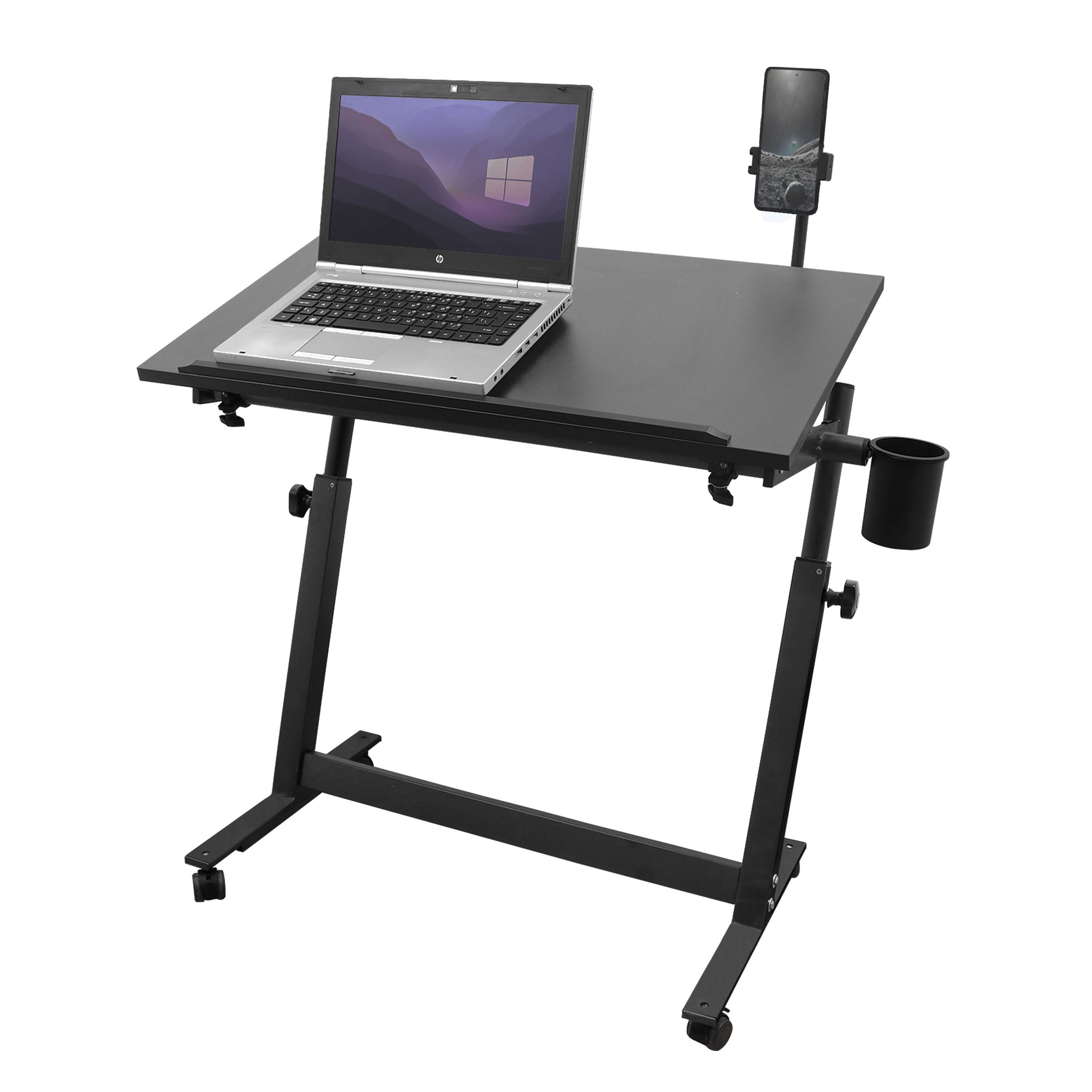 Isomars Metal Sit Stand Multipurpose Laptop and Study Desk Drawing Table | Caster Lockable Wheels | Adjustable Height and Angle for Work from Home and Office (Black)