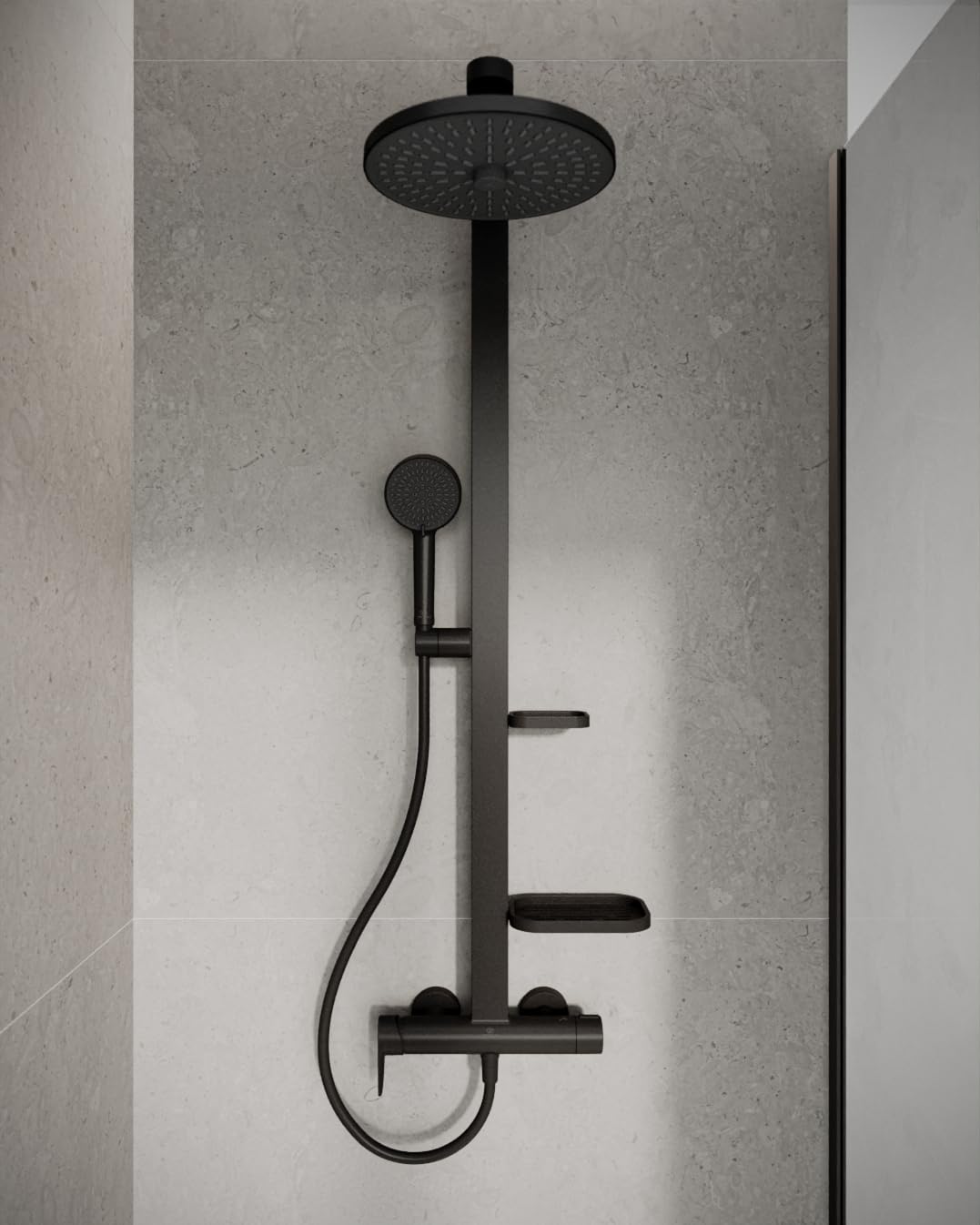 Ideal Standard Ceraflow Alu+ Colonna doccia, Realizzato con l'100% di alluminio riciclato, doccia a risparmio idrico con getti variabili e protezione antiscottatura – Nero Opaco (356x501x1113 mm)