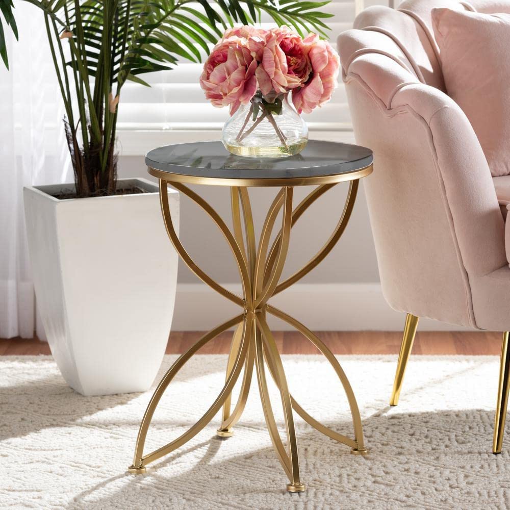 Nesting Round Side, Accent End Table for Living Room with Metal & Engineered Wood Tabletop and Metal Frame-Design Like-BUTRFLY Golden (Black)