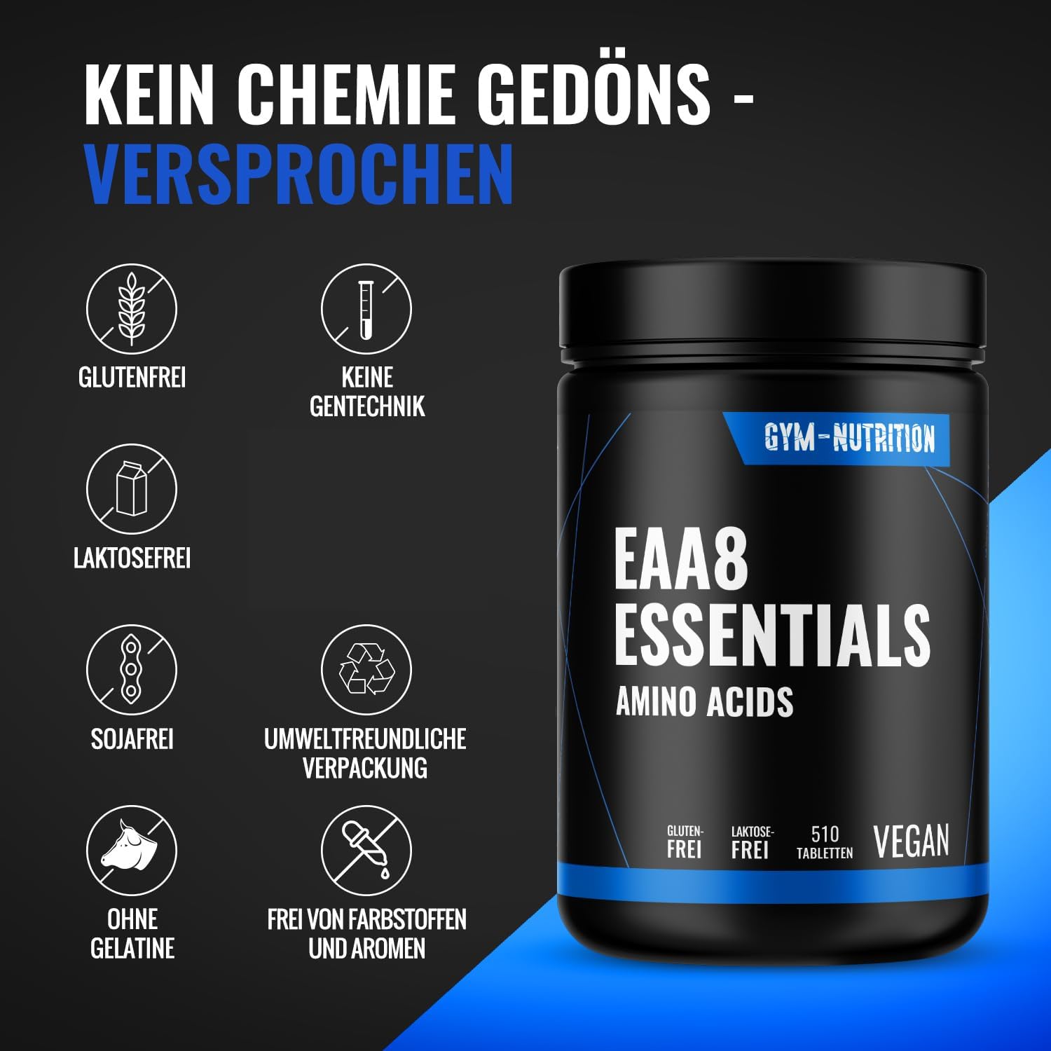 Multi Amino - EAA Pattern 510x EAA Tabletten mit je 1036 mg - Alle 8 Essentiellen Aminosäuren Komplex hochdosiert - Vegan