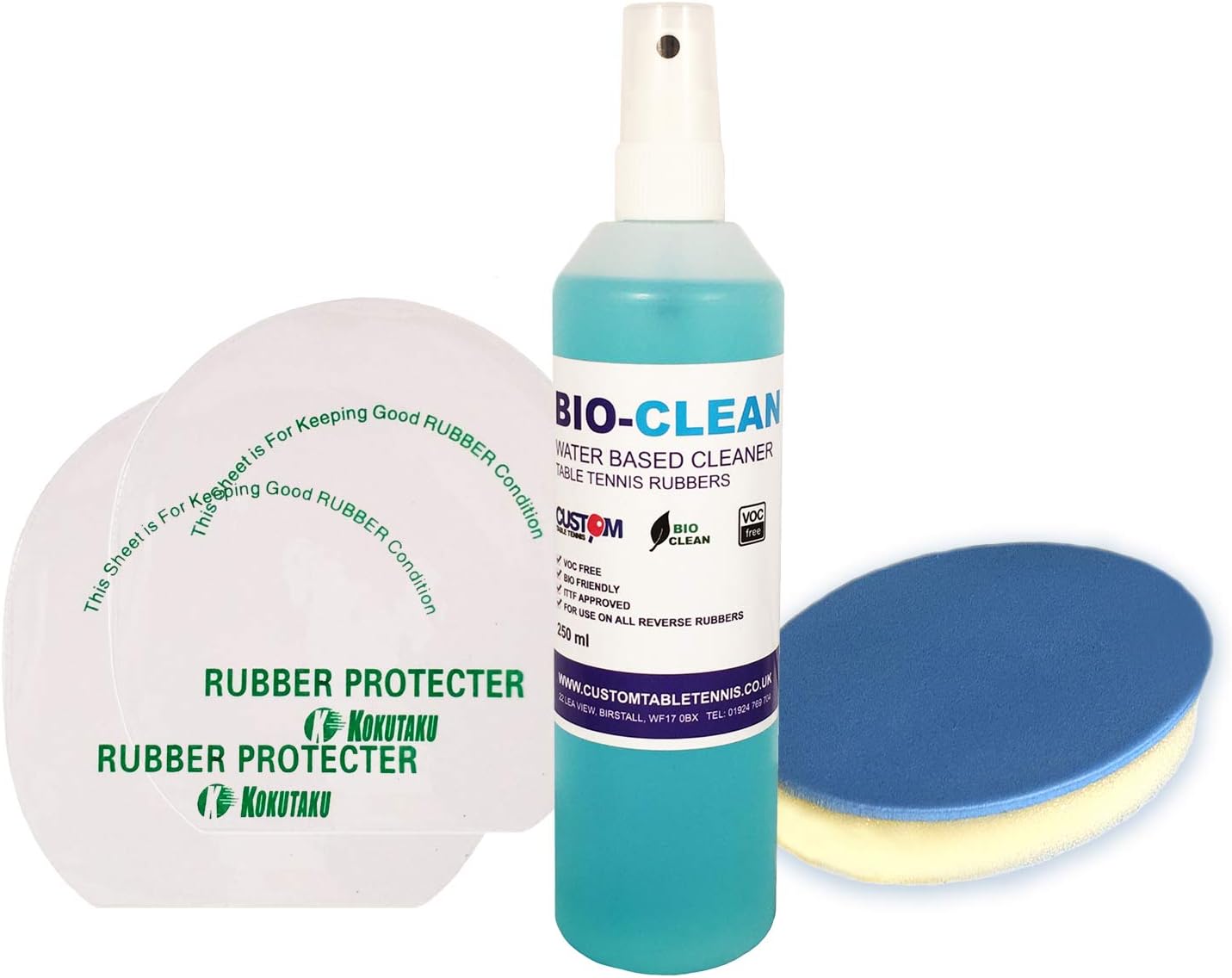 Custom Table Tennis Cleaning Kit - 250ml Spray + Sponge + Protectors