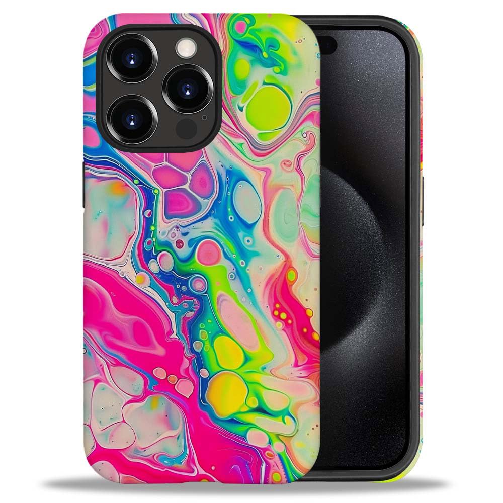 DAIZAG Compatible with iPhone 13 Pro Max Case,Neon Bubbles New Full Pattern Plastic TPU Hybrid Hard Shell + Silicone Bumper Protection Case for iPhone