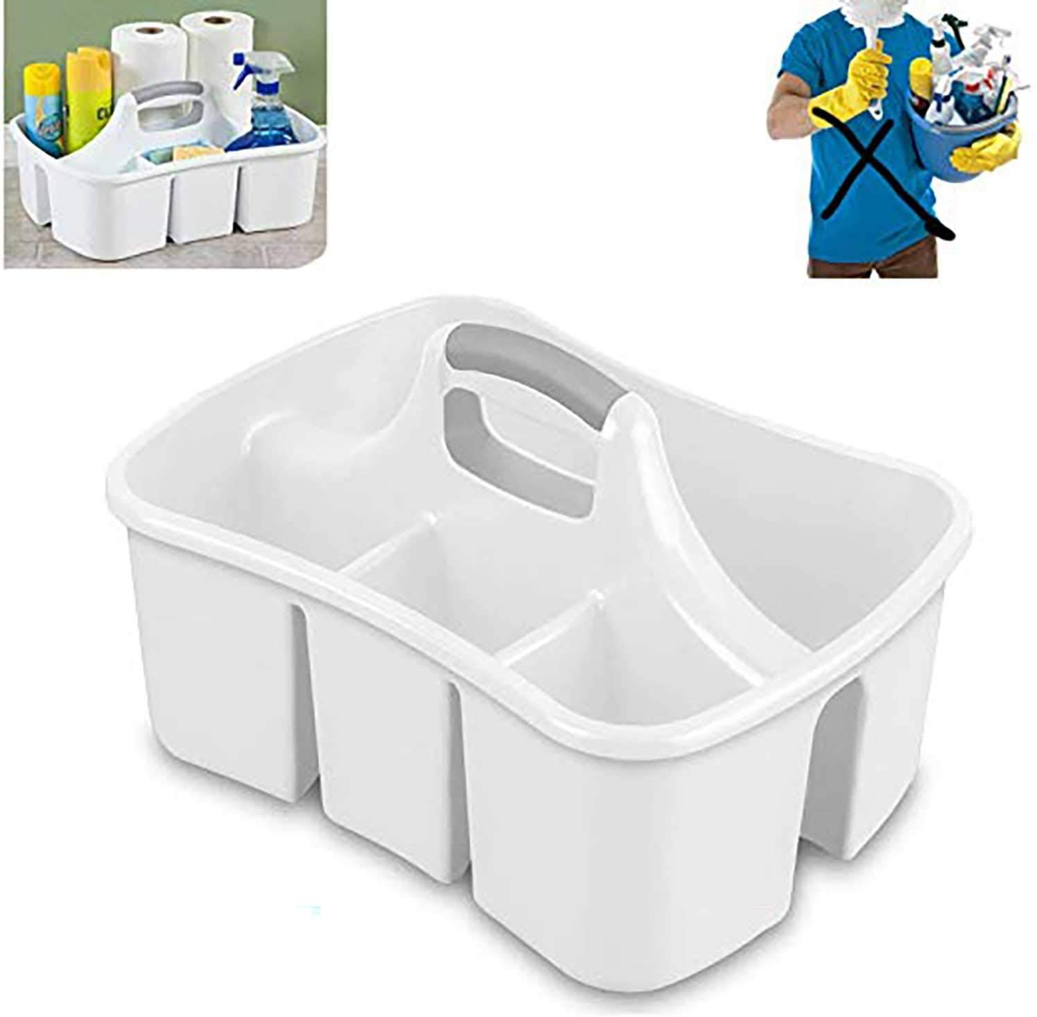 LavoHomeLavo Home Bath Caddie White - Totes with Divided Compartments and Handles for Organizing, Storing & Carrying Cleaning Supplies and Bathroom Accessories (Large Cleaning Caddy)