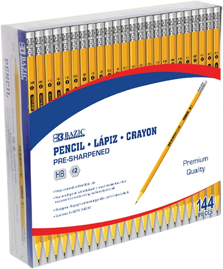 BAZIC Pencil Wood PreSharpened Pencil 2 HB, Latex Free