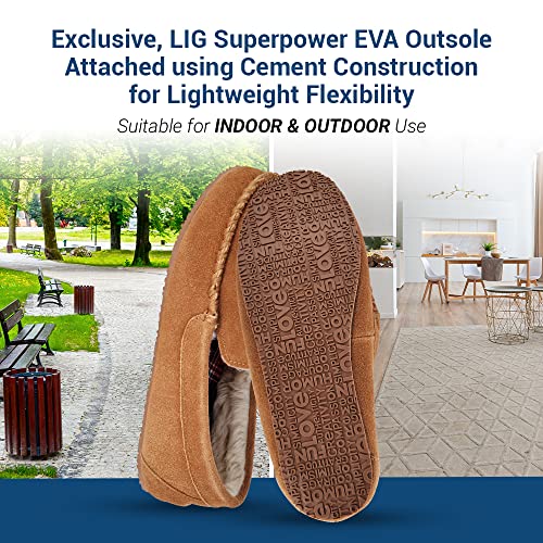 Life Is Good Men's Venetian Moccasin Slippers, 302795M - Suede & Faux Fur Close Back Indoor/Outdoor Slip-Ons - Premium Comfort & Durable Loafers With Plaid Lining & Eva Outsoles (Tan/Holiday Plaid - Size 8) #TOP6