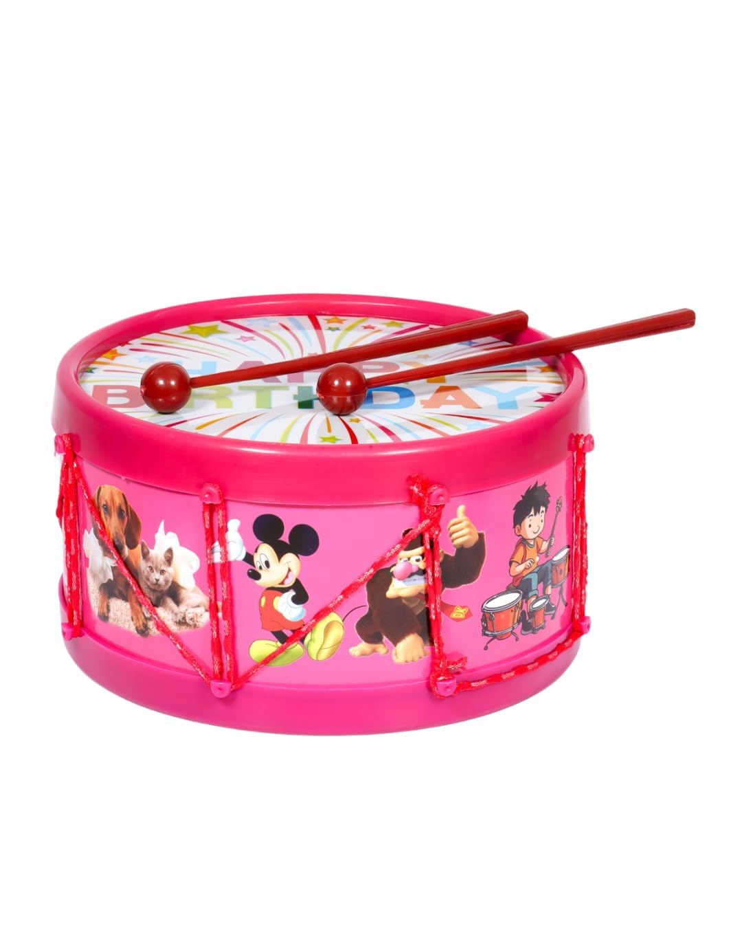 Musical Toy Drum Set for Kids | 1 Drum, 2 Drumsticks & Carry Belt | Kids Musical Instrument Toy for Boys & Girls | Educational & Fun Play Drum (Pink) (U, AA)-image-46