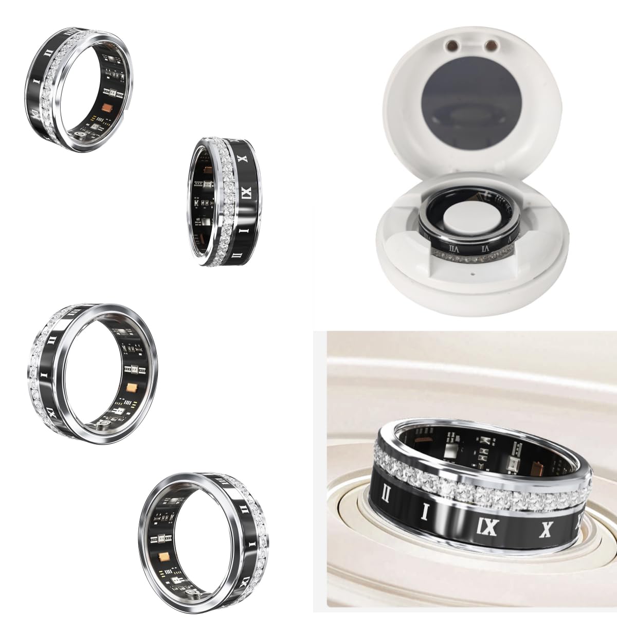 Bague Intelligente, Tracker de Fitness Portable, Moniteur de fréquence Cardiaque, podomètre Intelligent étanche pour Hommes et Femmes - R2 (Noir, 9#)