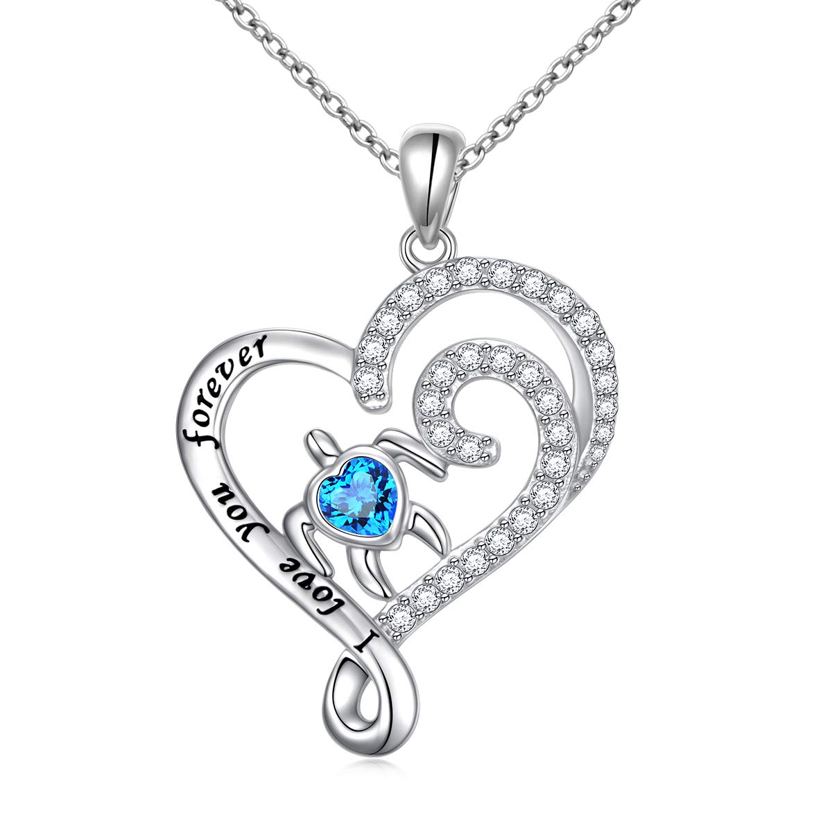 Ladytree Mother's Day Gift Sterling Silver Mother Father and Daughter Son Couples Turtle Necklace Cubic Zirconia Heart Pendant Family Necklace Birthday Gifts,18 inches