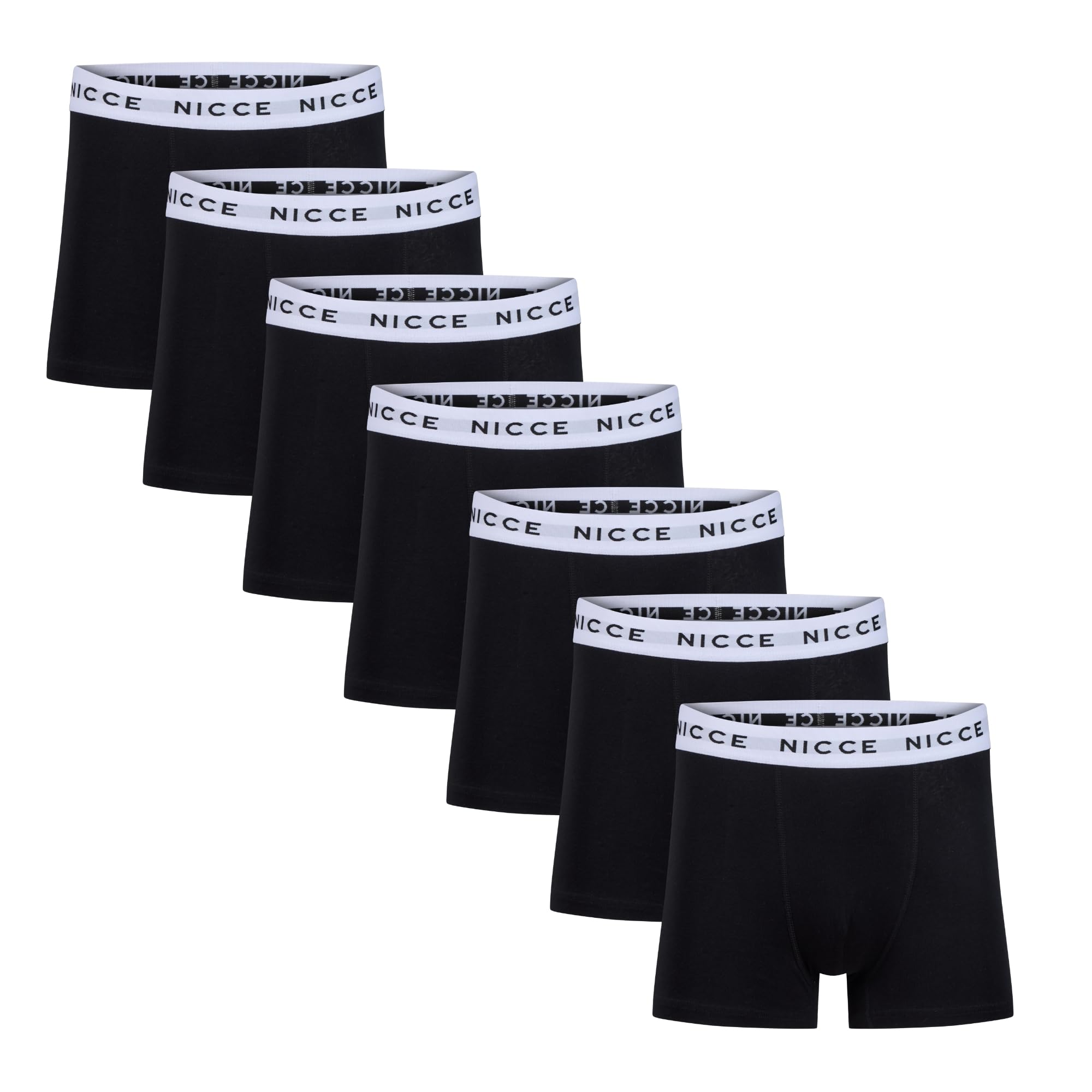 Nicce Men's Borwis / 7 Pack / Assorted Boxers, Black, Elasticated Logo Waistband, 7 Pack, Gift Box, Premium Cotton Blend, Classic Fit, Comfortable Underwear, Medium