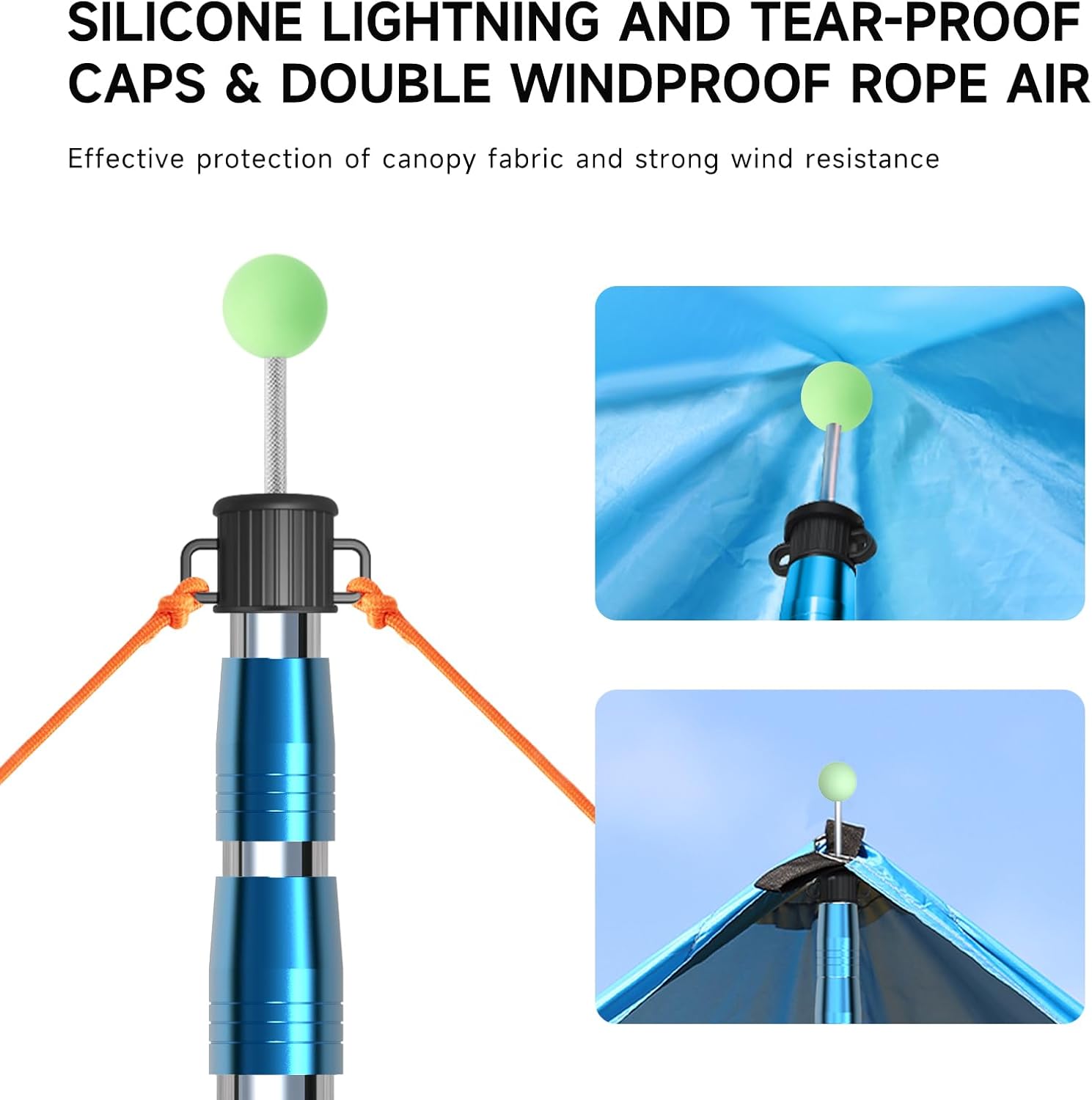 KOMCLUB Telescoping Tent Tarp Pole Adjustable Tarp Poles 3 Section Heavy Duty Canopy Poles Stainless Steel Portable Camping Poles 33"-86.61" for Hiking Car Canopy Awning 2Pcs Set (Blue)