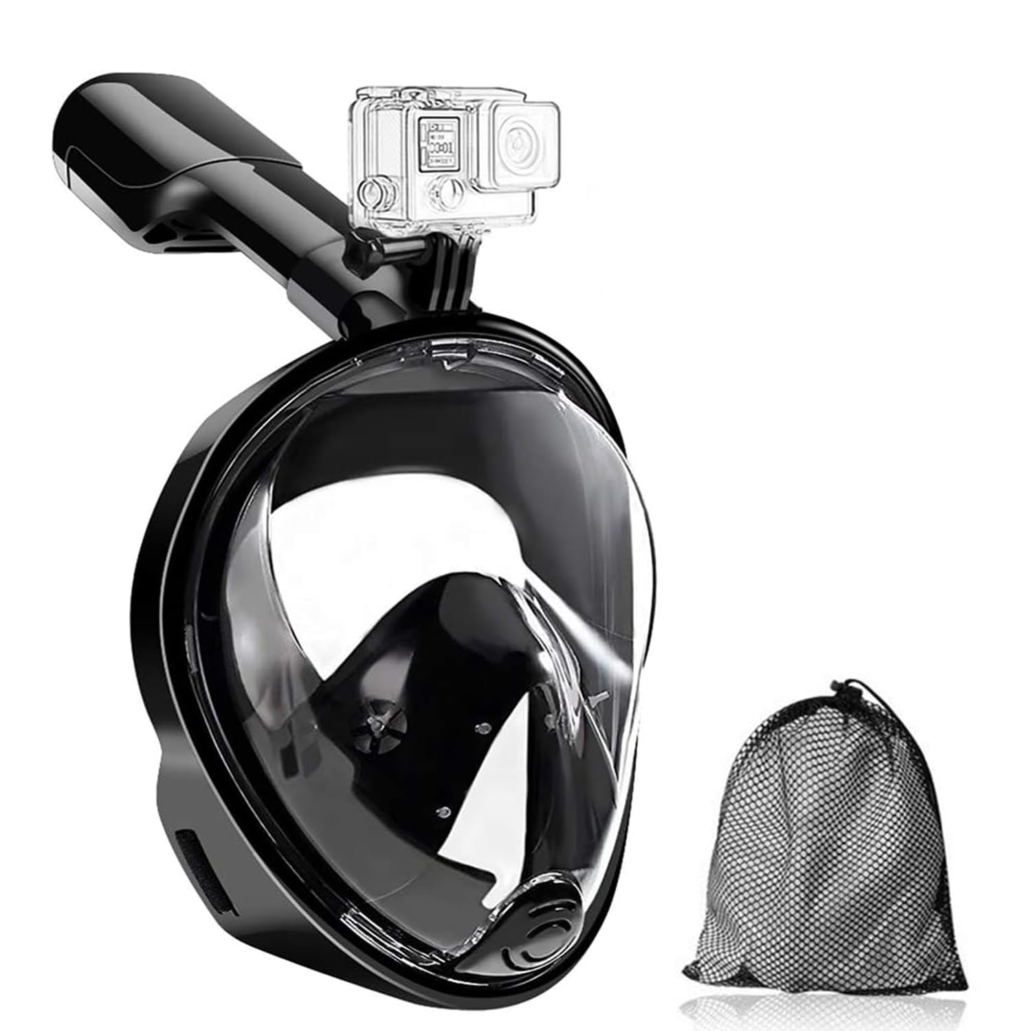 Bolivia's Full Face Snorkel Mask, 180 Degree Panoramic Snorkeling Mask with Camera Mount, Anti-Fogging Anti-Leak Snorkeling Set, Free Breathing Design with Adjustable Head Straps for Adults