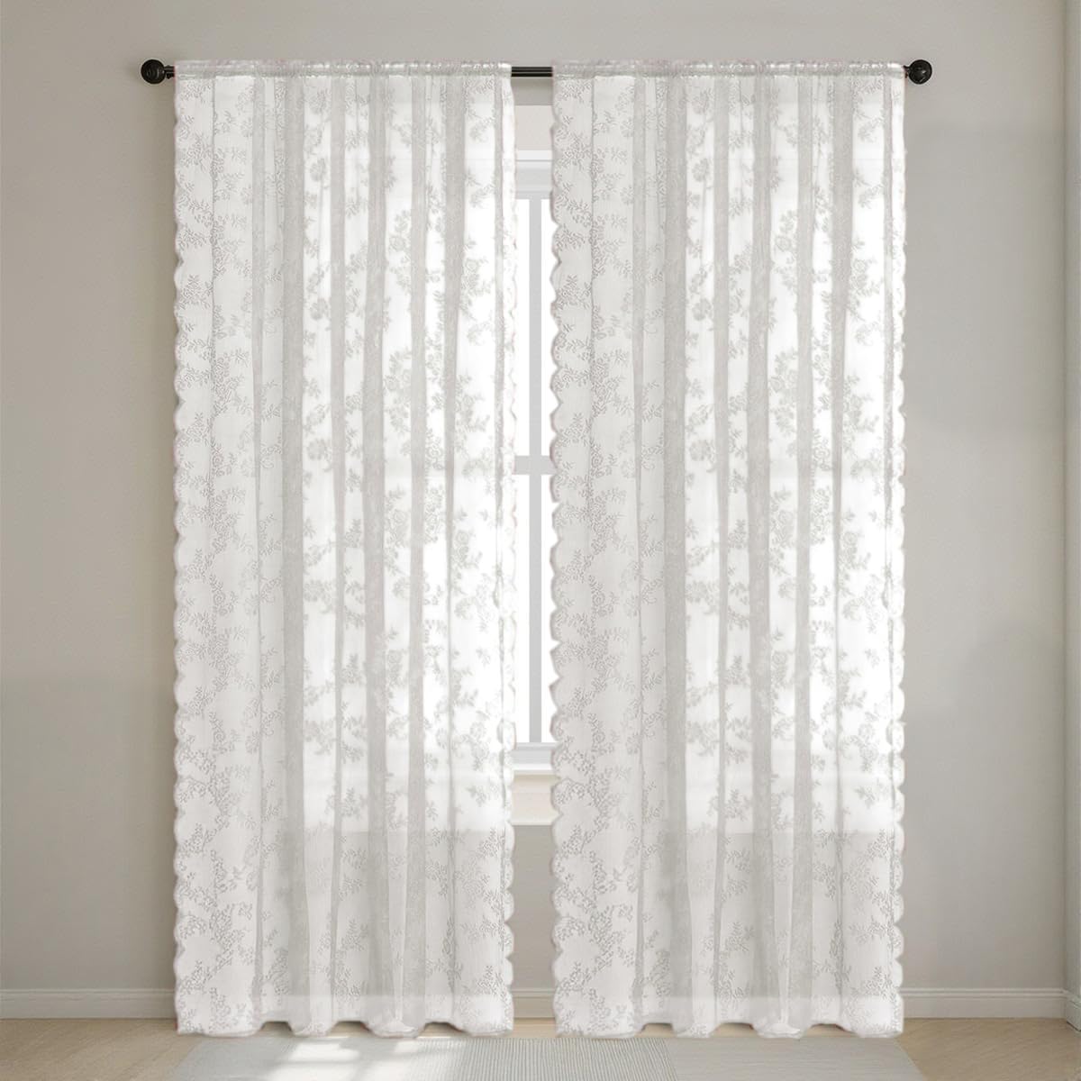 Fudaiki Set of 2 Panels Lace Sheer Curtains for Bedroom Living Room Light Filtering Voile Curtains Window Treatments White 29 x 78 Inch