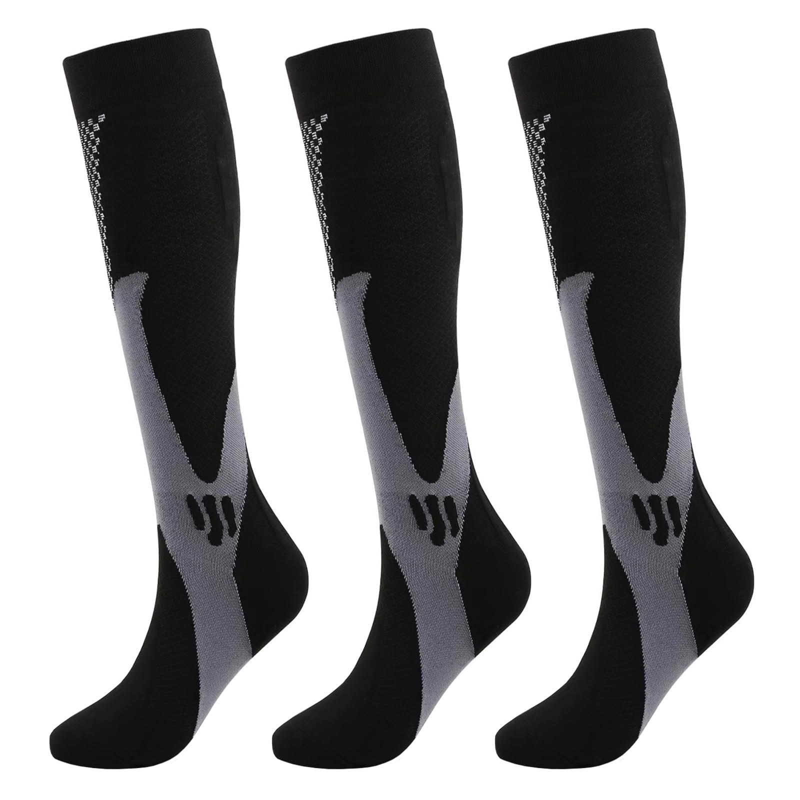 Compression Socks, 3 Pairs Compression Socks for Woman & Man Unisex 20-30mmHg Knee high Plus Size Wide Calves for Flying Running -L/XL