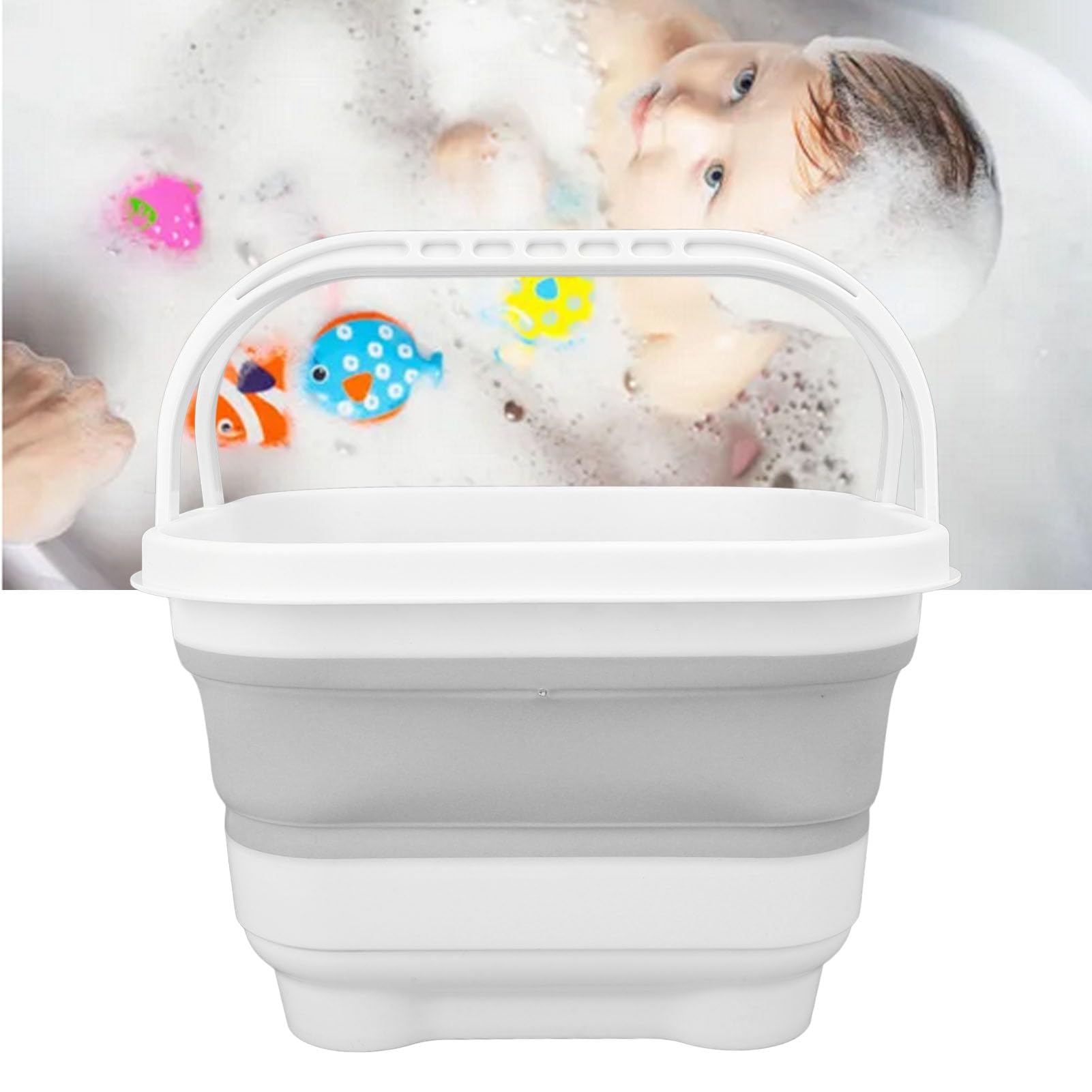 Organizador Plegable del Juguete del Baño, Cesta Plegable del Juguete del Baño del bebé Alta Capacidad Agradable para los Artículos de Tocador (Blanco+Gris)