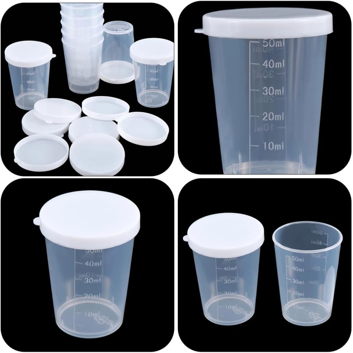 20pcs 50ml Medicine Measuring Cups with Lid, Plastic Graduated Measuring Tools for Home Kitchen and Liquid Dosage