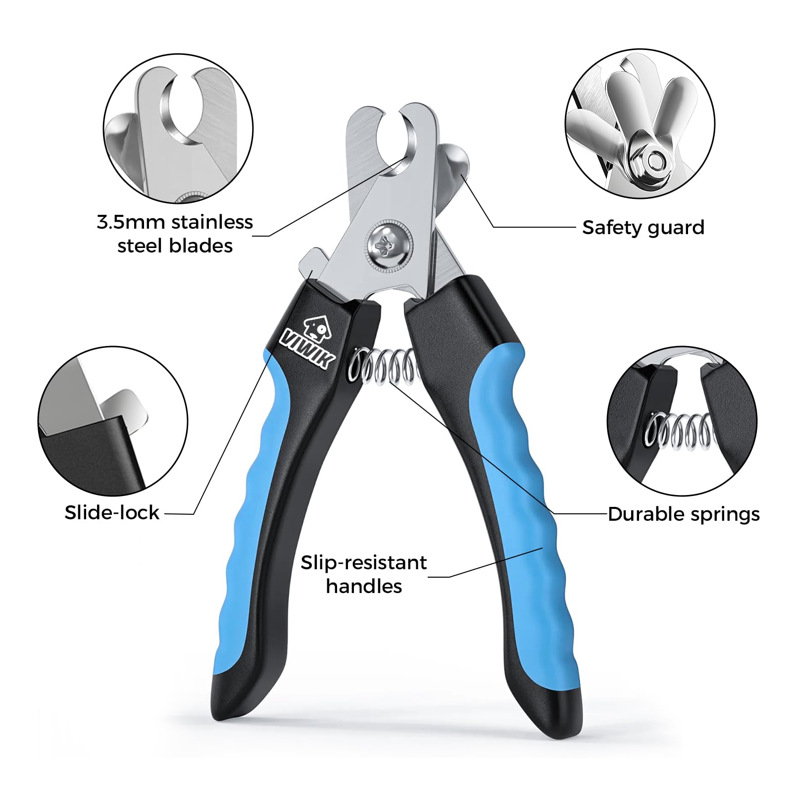 VIWIK Dog Nail Trimmers for Large Medium Dogs, Cats, Professional Dog Nail Clippers with File Quick Sensor & Safety Guard to Avoid Overcutting, Pet Claw Paw Clipper for Grooming with Toenail File Blue - image 6