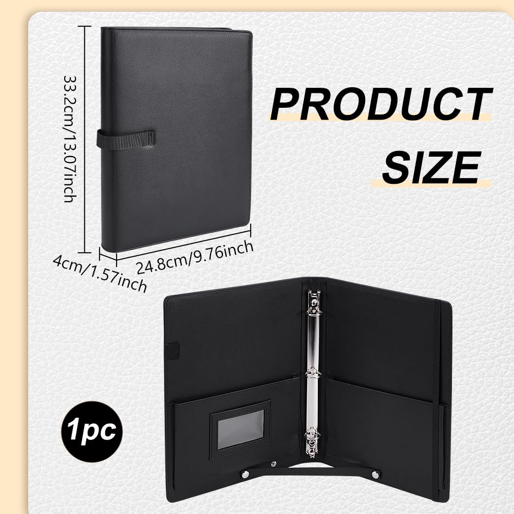 FINGERINSPIRE Classeur Partitions Musique Noir Cuir Pu Porte Partitions de Piano Classeur à 3 Anneaux Porte Partition Avec Bande Élastique et Poignée pour Piano Chorale Performance Musicale