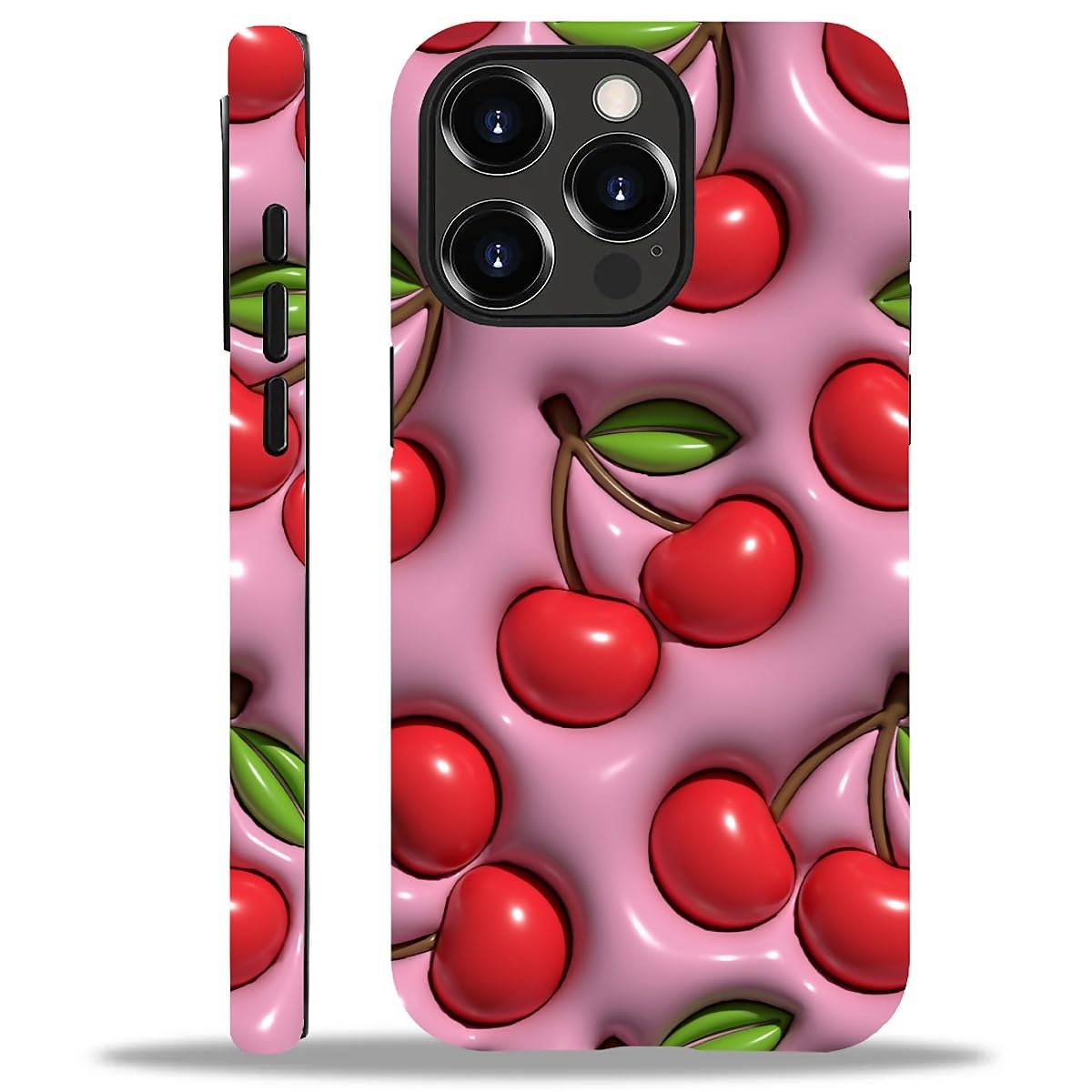 Akinmi Case for iPhone 14 Pro,3D Red Cherry Exquisitely Pattern Double Protective Phone Cover Cases Soft Silicone for iPhone 14 Pro