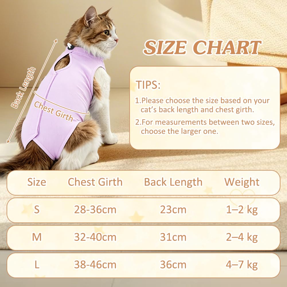 OFFCUP Combinaison de Récupération, 2 PCS Body Chat Post Operatoire, Gilet de Récupération de Chat Femelle Male, Protection Contre Le Léchage Convient Plaies Abdominales ou Maladies de Peau, Violet/S