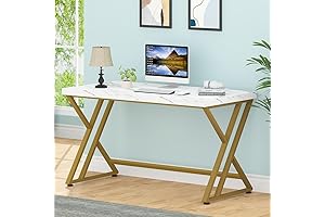 LVB White Marble Computer Desk - Modern Home Office Executive Study Desk...