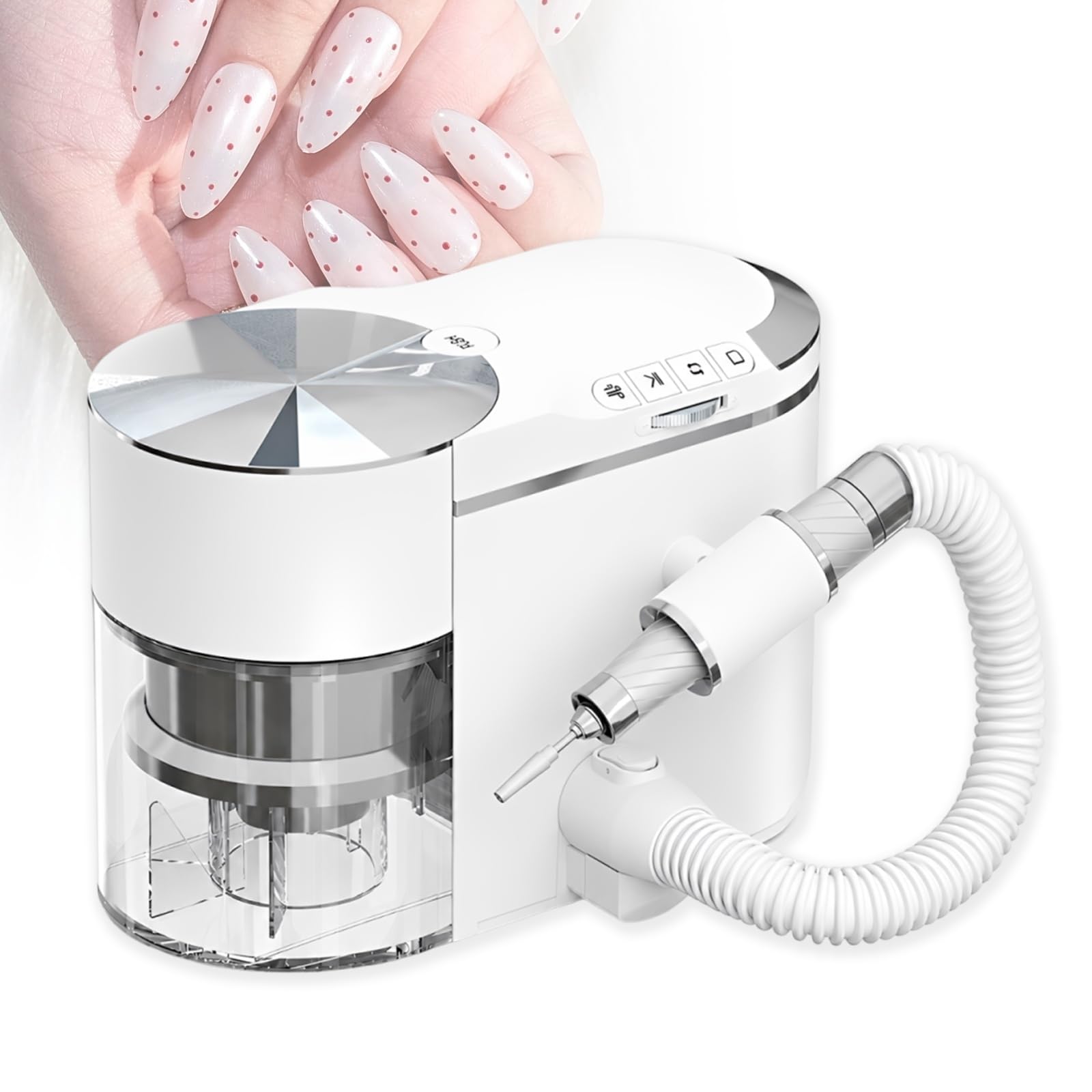 Macchina Trapano Elettrico Per Unghie 200W Con Aspirazione, Kit 2-in-1 Aspiratore E Lima, Motore Brushless 30000 RPM, Controllo A 4 Pulsanti, Tubo Di Prolunga