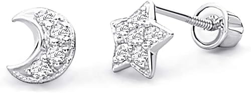 Miniatura 1 de Pendientes de tuerca de oro amarillo o blanco de 14 quilates con cierre de rosca