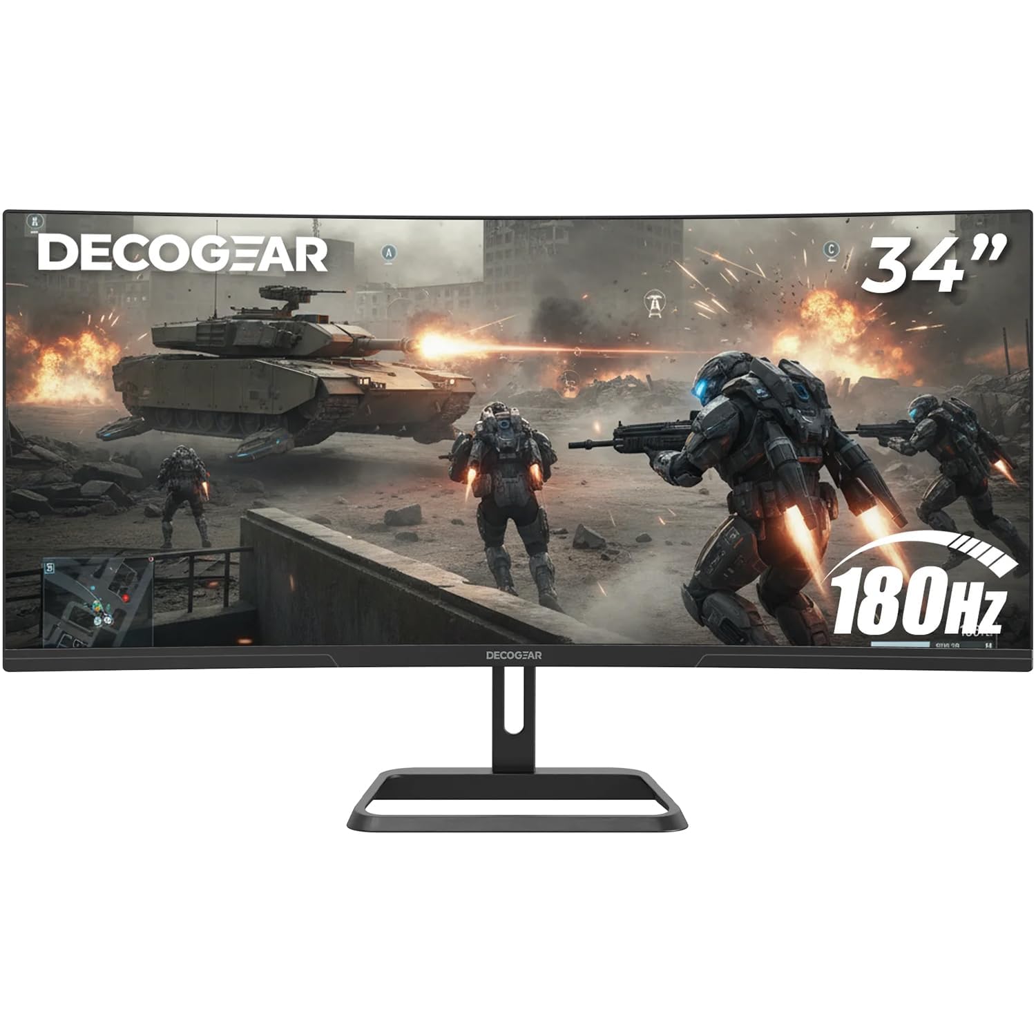 Deco Gear 34” Ultrawide Curved Monitor | 3440x1440 VA Display | 180Hz, 1ms MPRT, Adaptive Sync | 1500R, HDR Ready, 100% sRGB | Dual HDMI/DP, 21:9 Aspect Ratio, VESA Mount, Low Blue Light